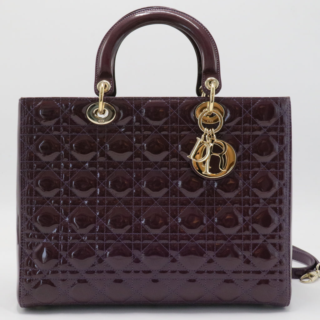 Lady Dior Bag Cannage Quilt Patent Large