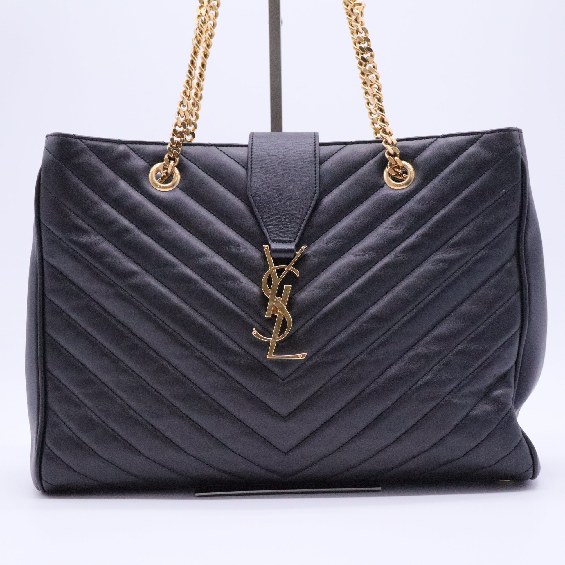 Black Chevron Quilted Leather Monogram Tote Bag For Gisel