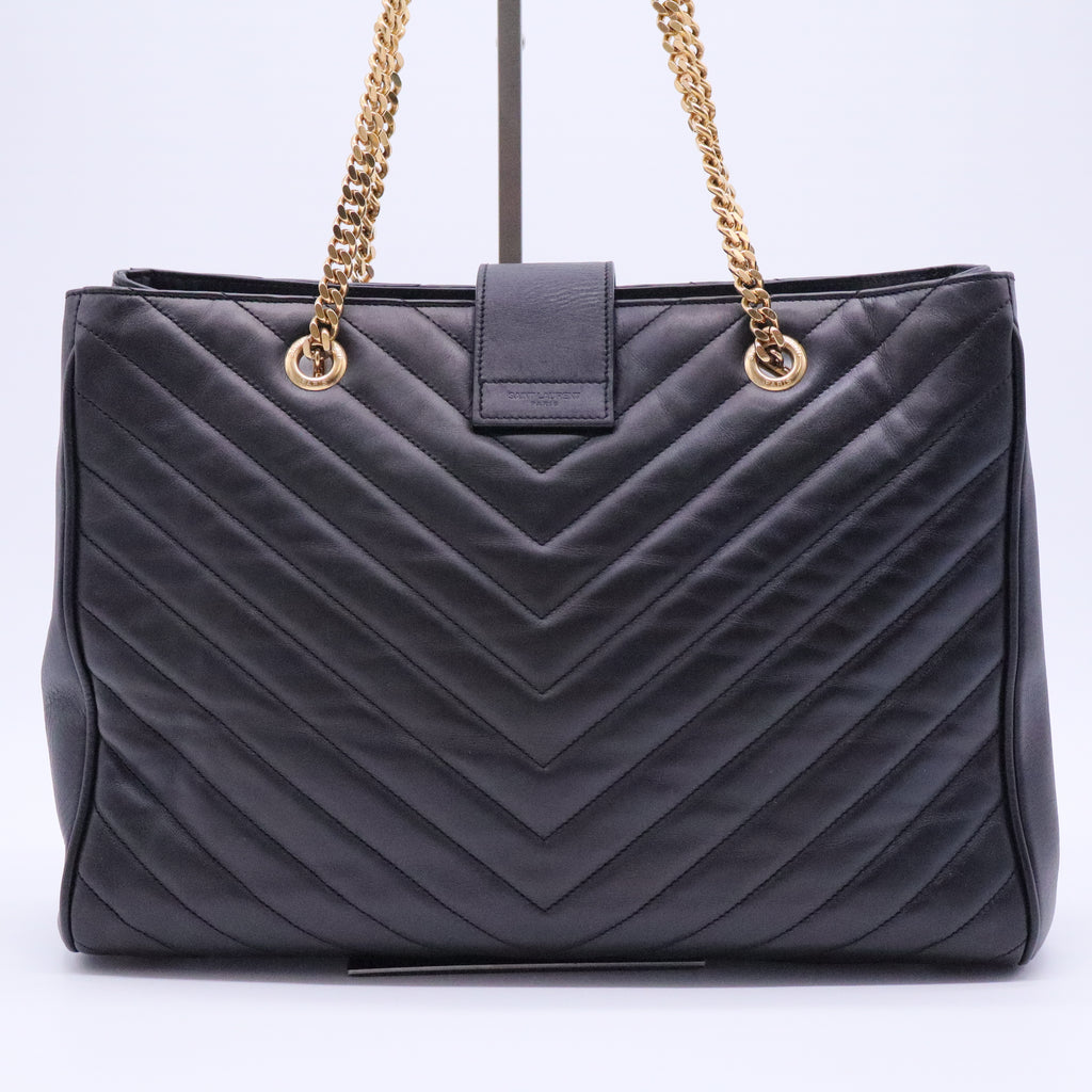 Black Chevron Quilted Leather Monogram Tote Bag For Gisel