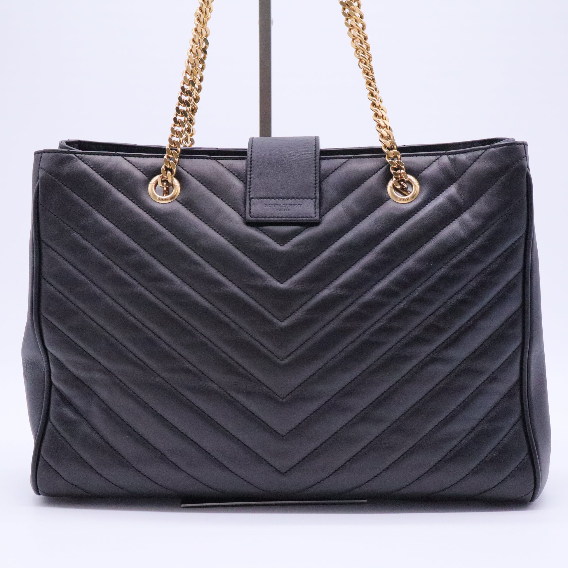 Black Chevron Quilted Leather Monogram Tote Bag For Gisel