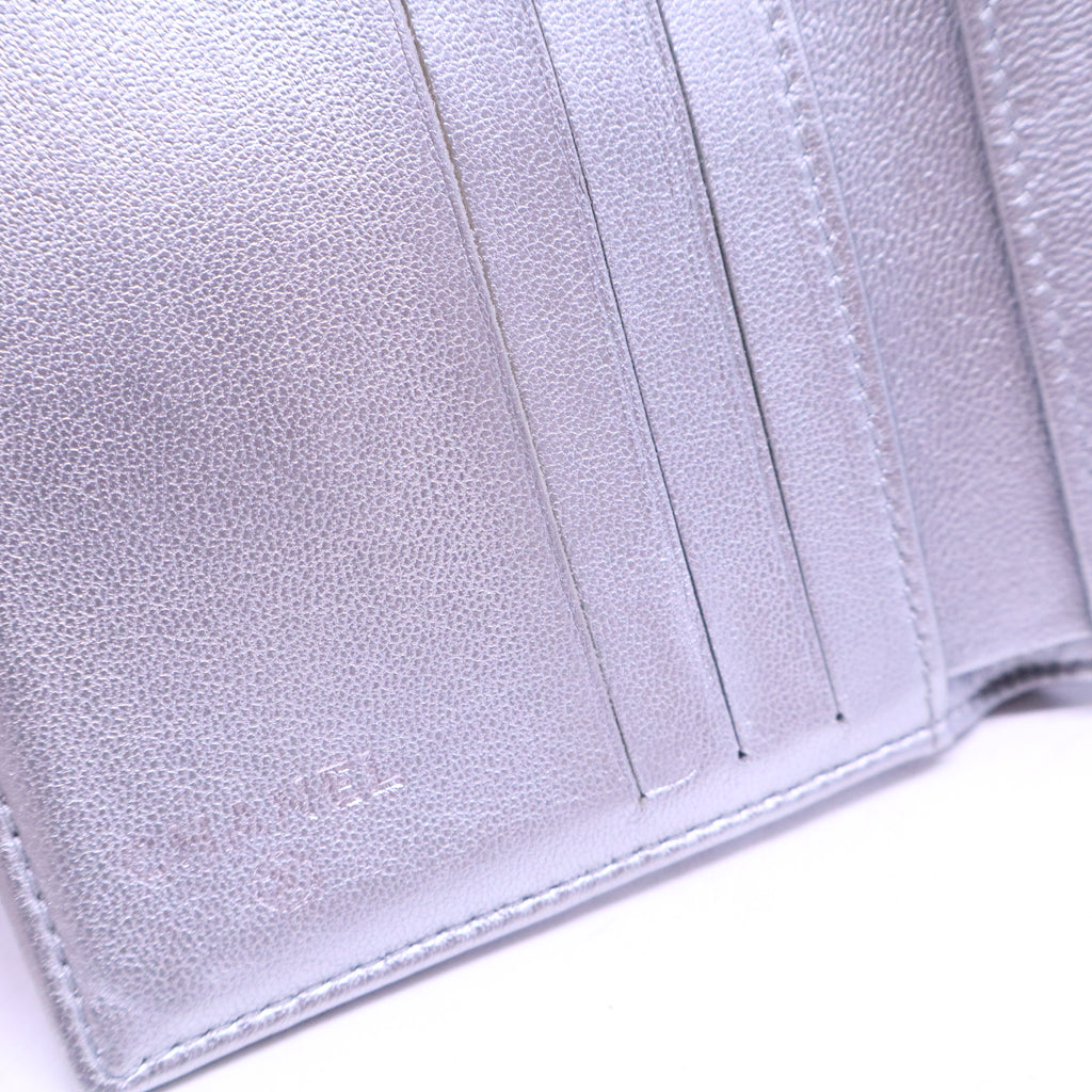 Lambskin Camellia Embossed Compact Wallet Blue W20771