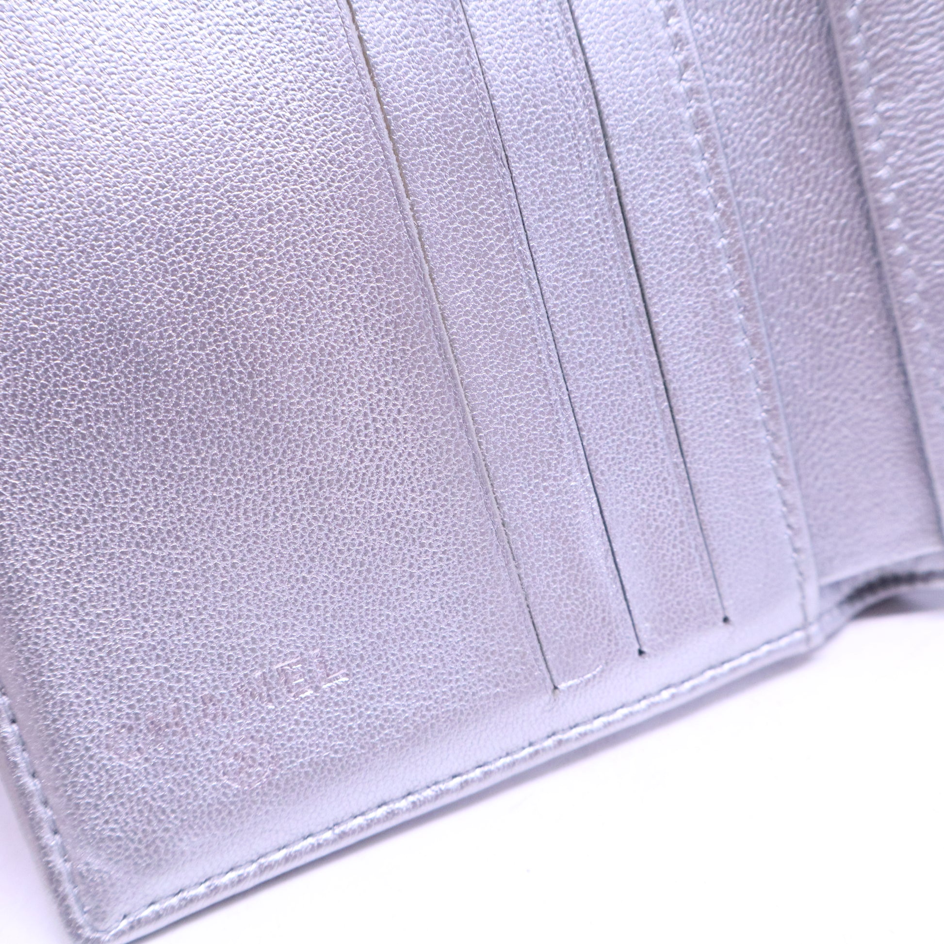 Lambskin Camellia Embossed Compact Wallet Blue W20771