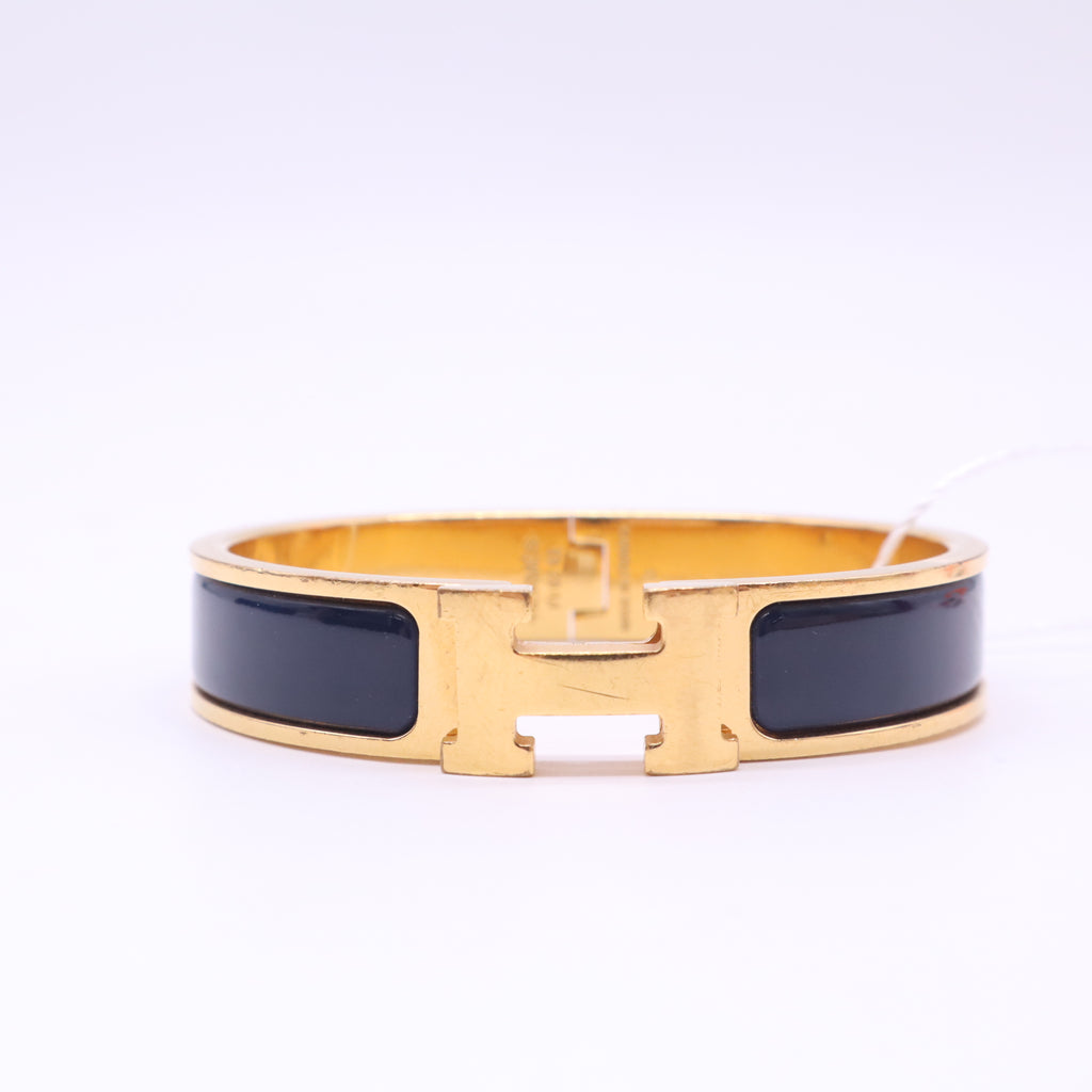 Hermes Clic Clac H Blue Enamel Gold Twins LDZ521