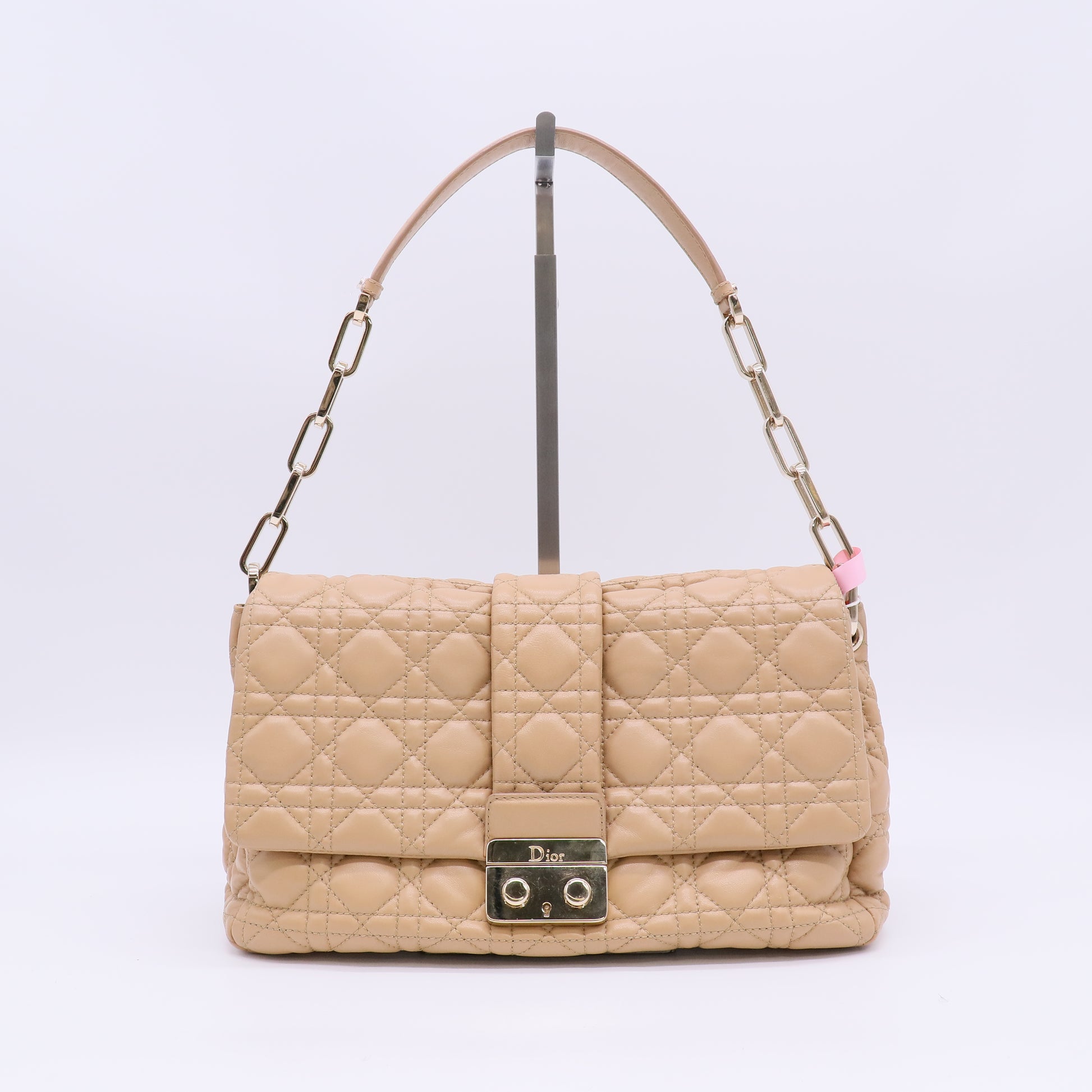 Christian Dior Beige Cannage Quilted Lambskin Leather New Lock Flap Bag LDJ5685