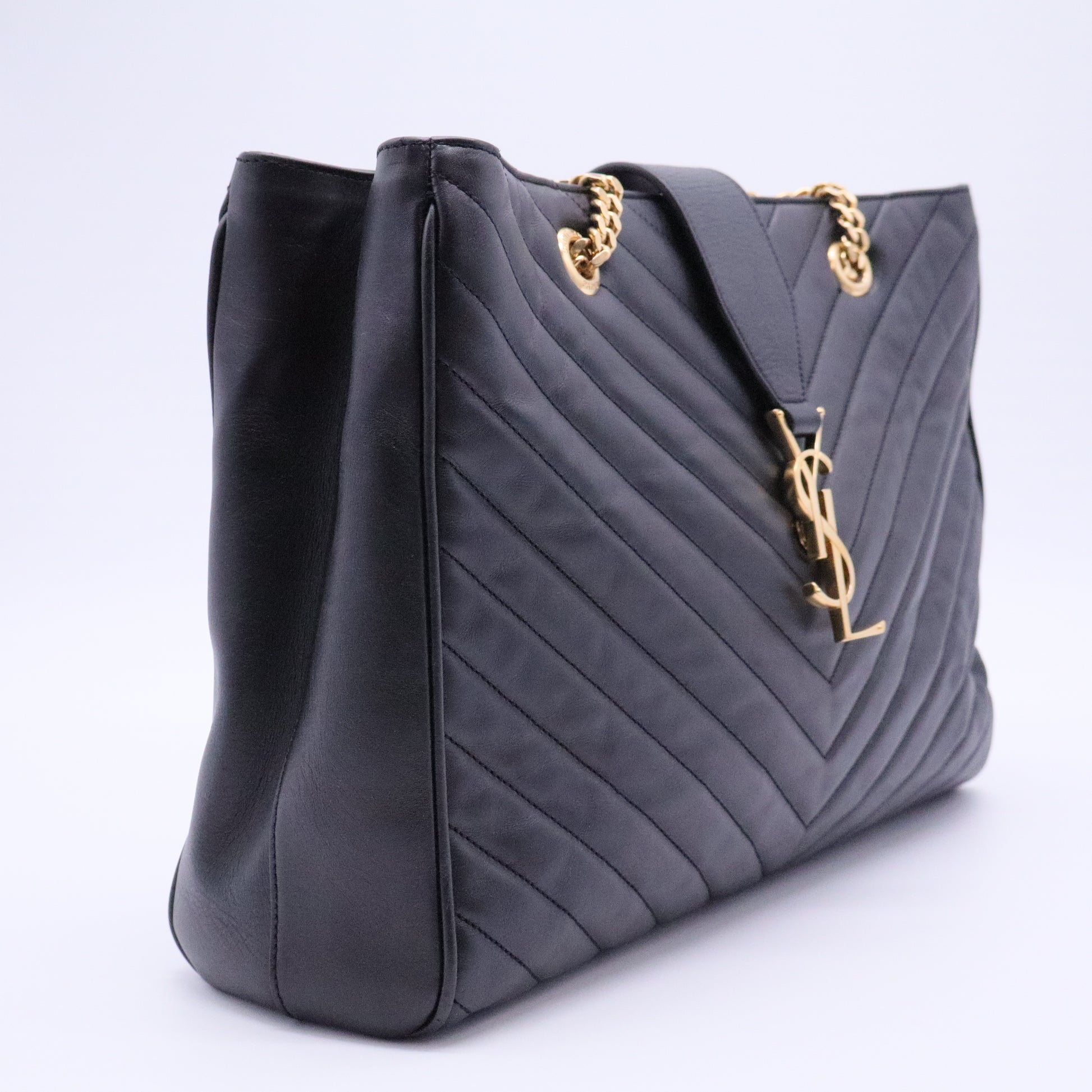 Black Chevron Quilted Leather Monogram Tote Bag For Gisel