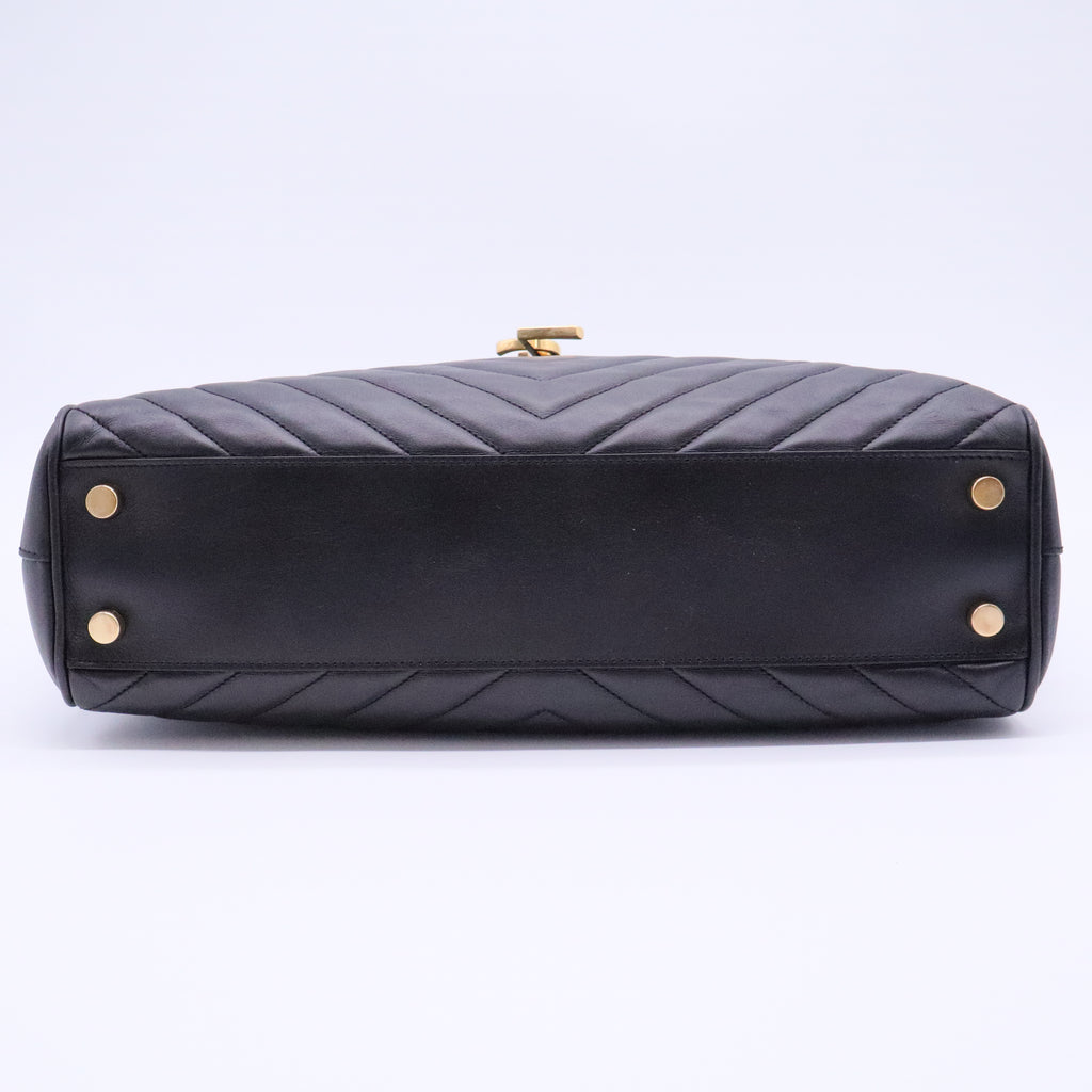 Black Chevron Quilted Leather Monogram Tote Bag For Gisel