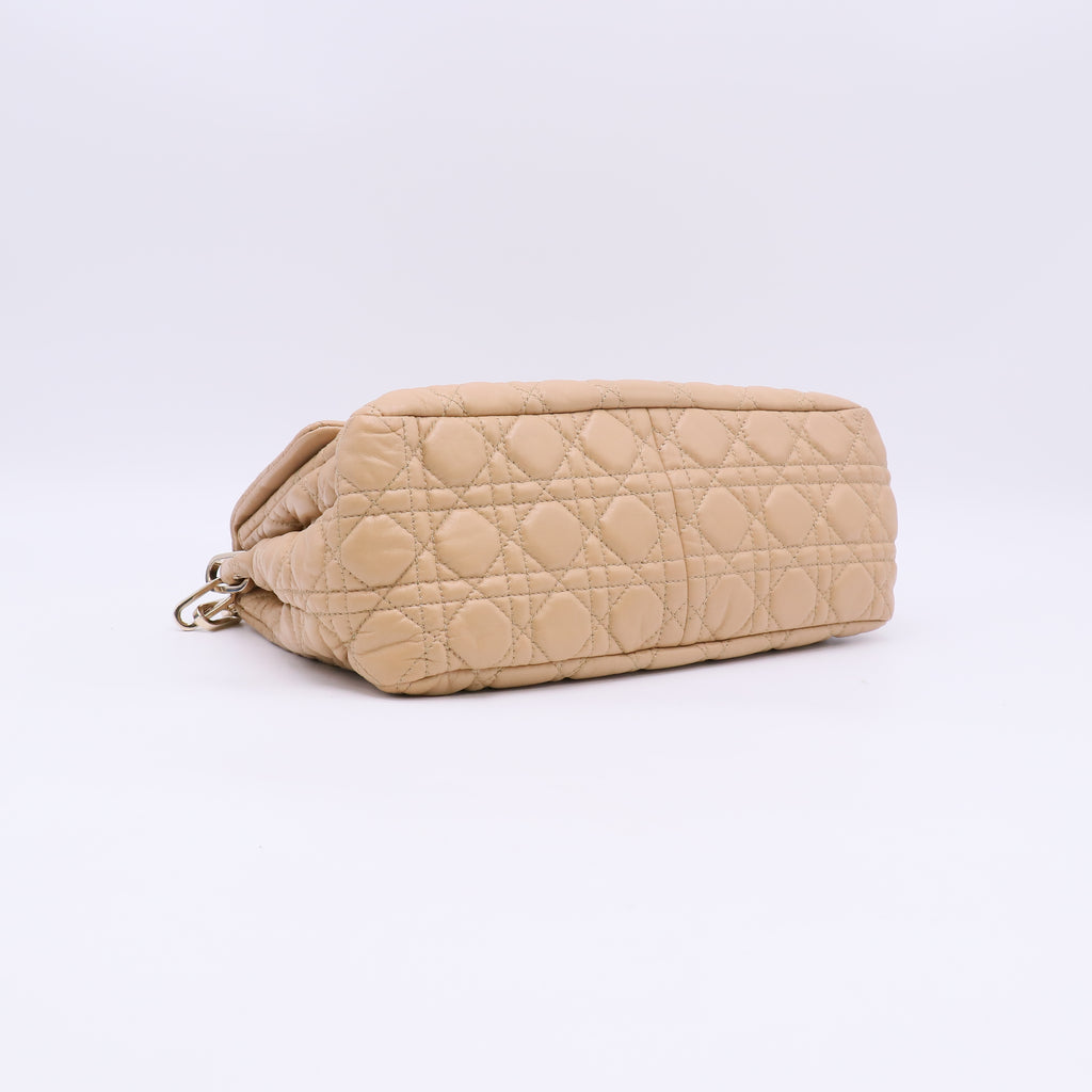 Christian Dior Beige Cannage Quilted Lambskin Leather New Lock Flap Bag LDJ5685