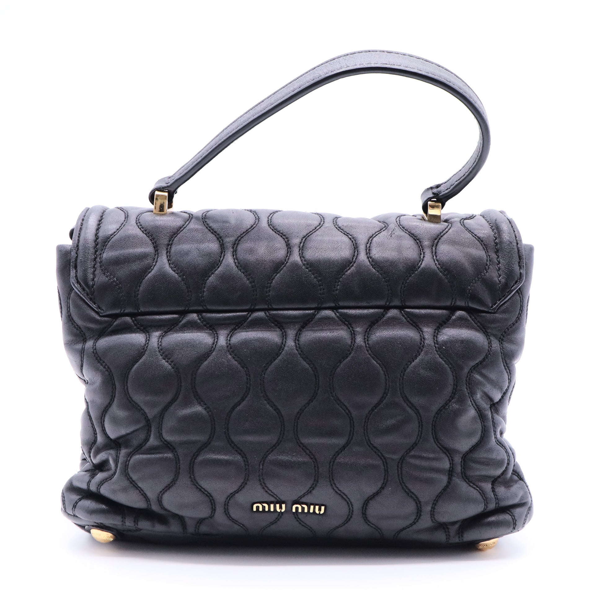 Miu Miu Matelassé 2-way leather bag in black and gold gisel