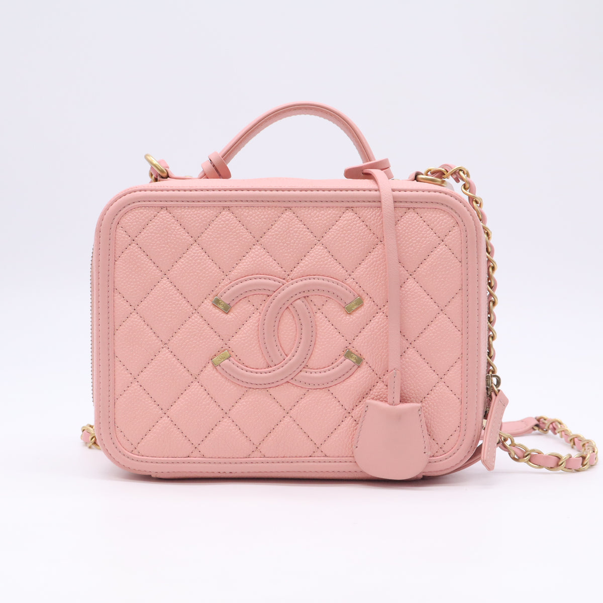 Caviar Quilted Medium CC Filigree Vanity Case Rose Pink B24104