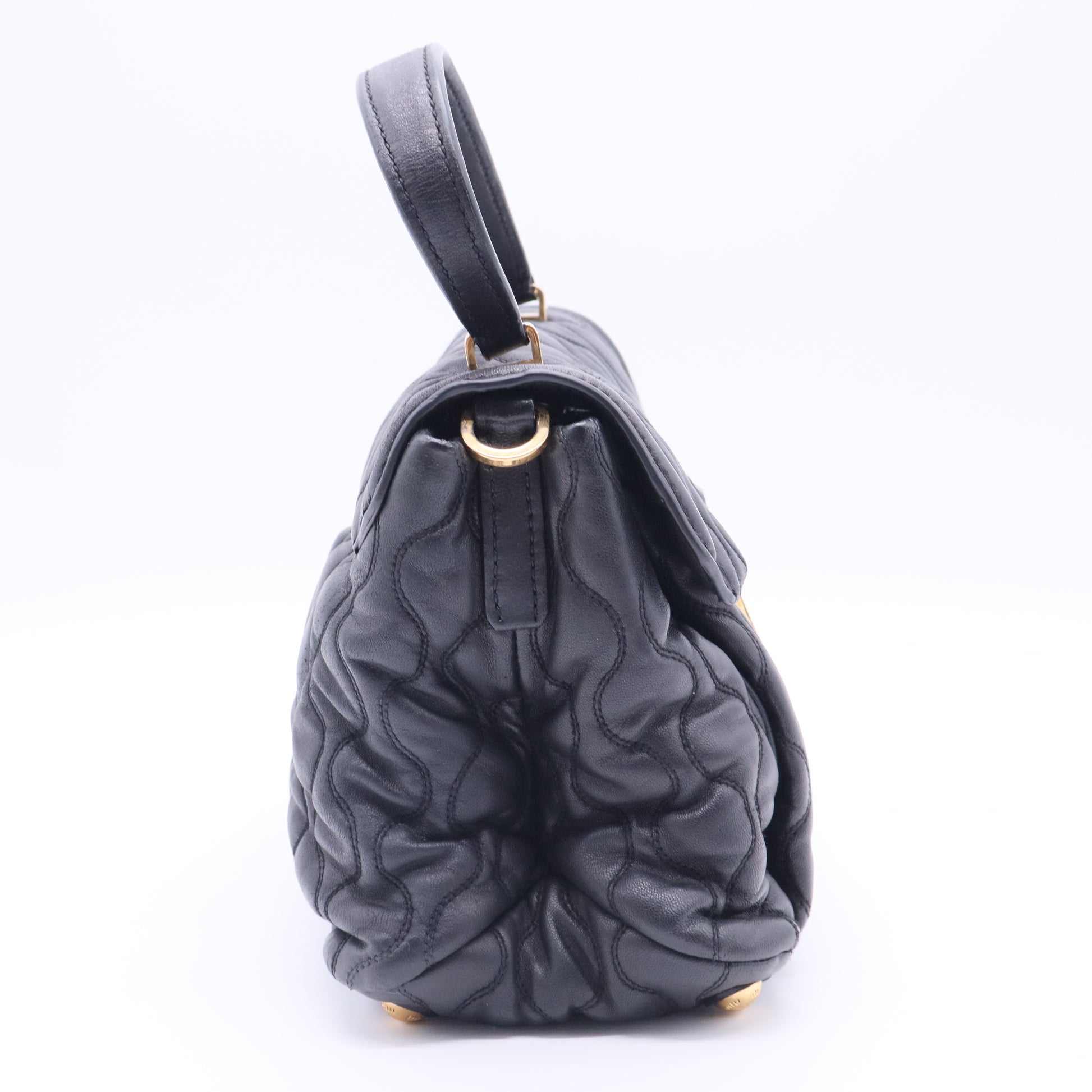 Miu Miu Matelassé 2-way leather bag in black and gold gisel
