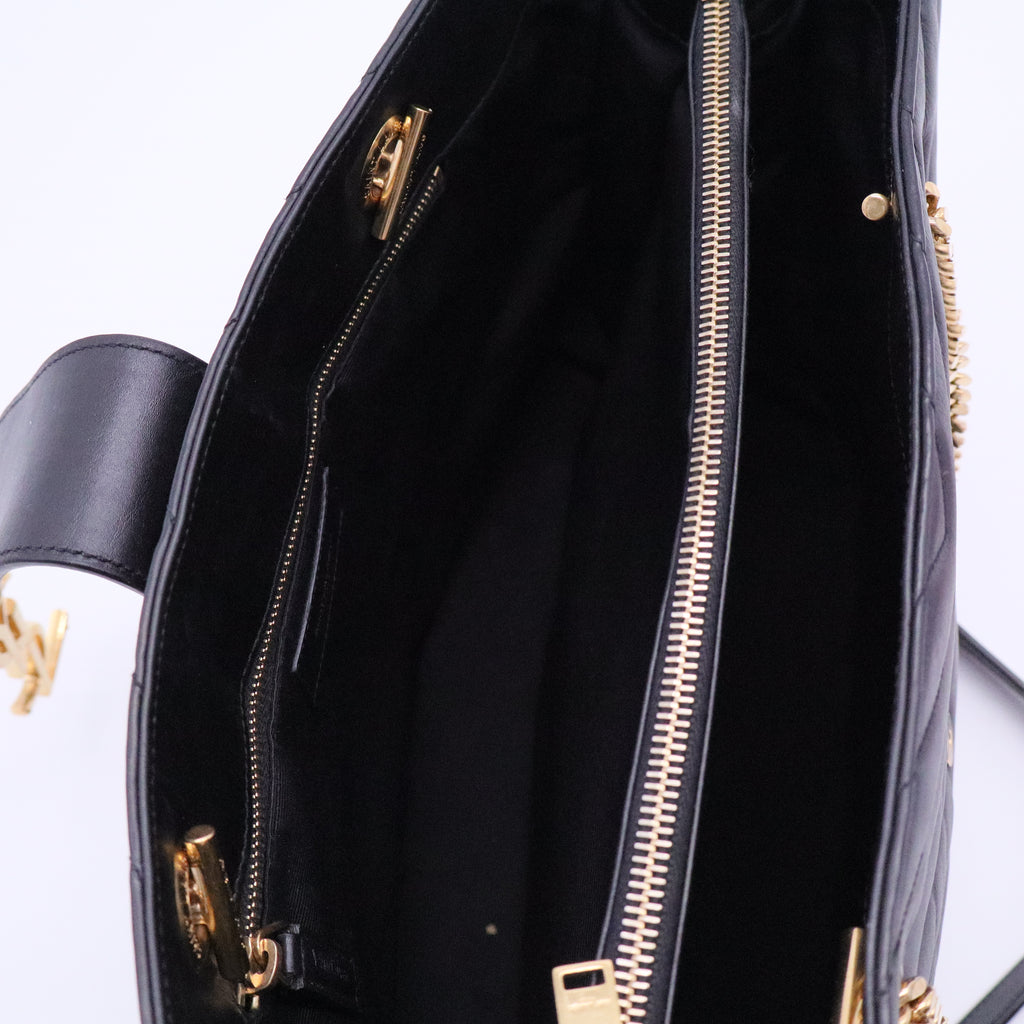 Black Chevron Quilted Leather Monogram Tote Bag For Gisel