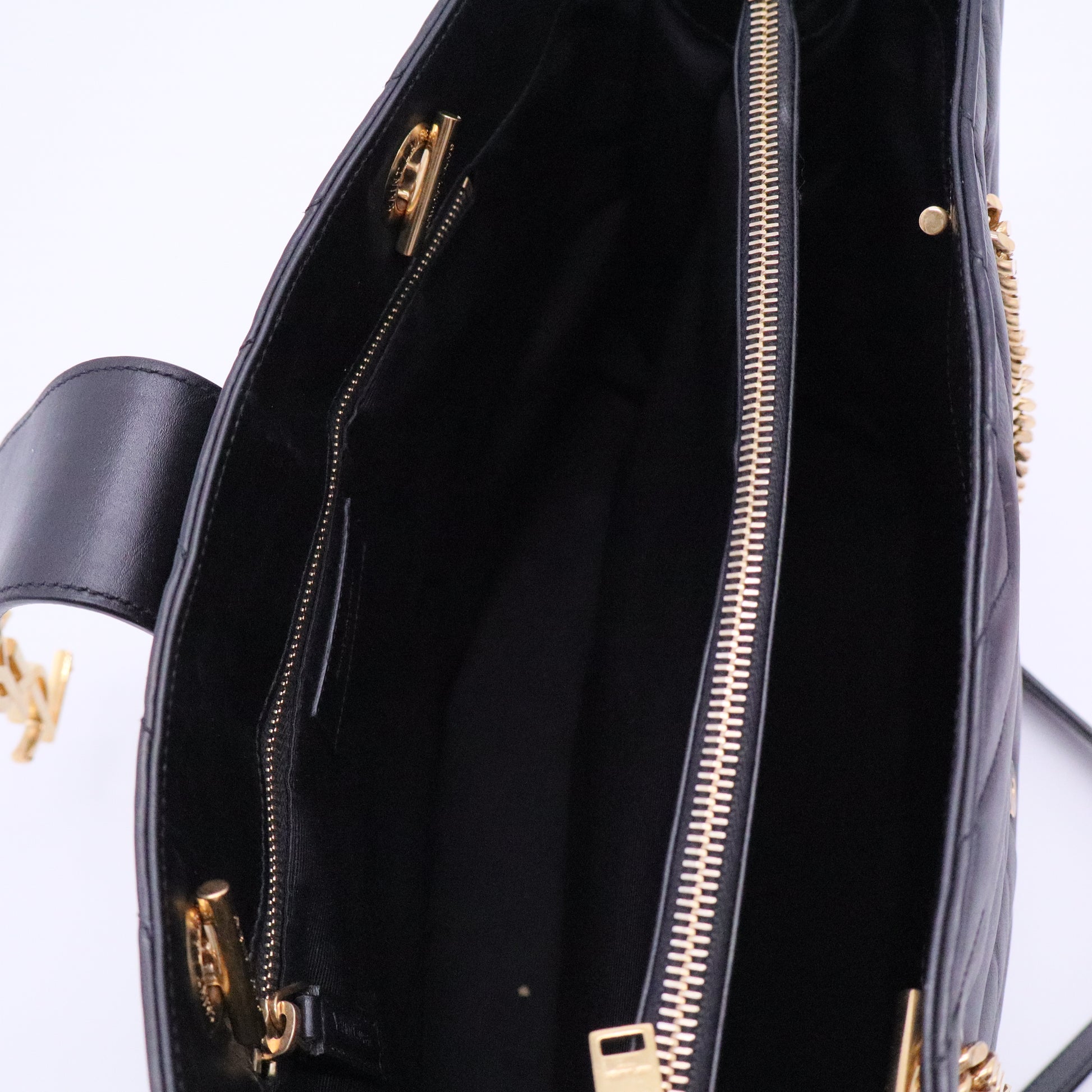Black Chevron Quilted Leather Monogram Tote Bag For Gisel