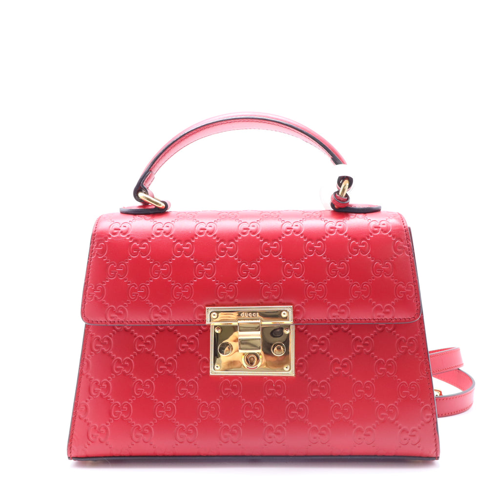Gucci Guccissima Signature Small Padlock Top Handle Bag Hibiscus Red TWINS B22002