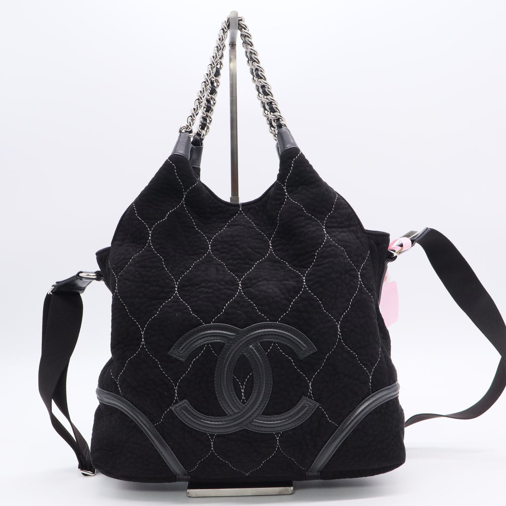 Black Quilted Suede CC Shoulder Bag Twins LDJ3123
