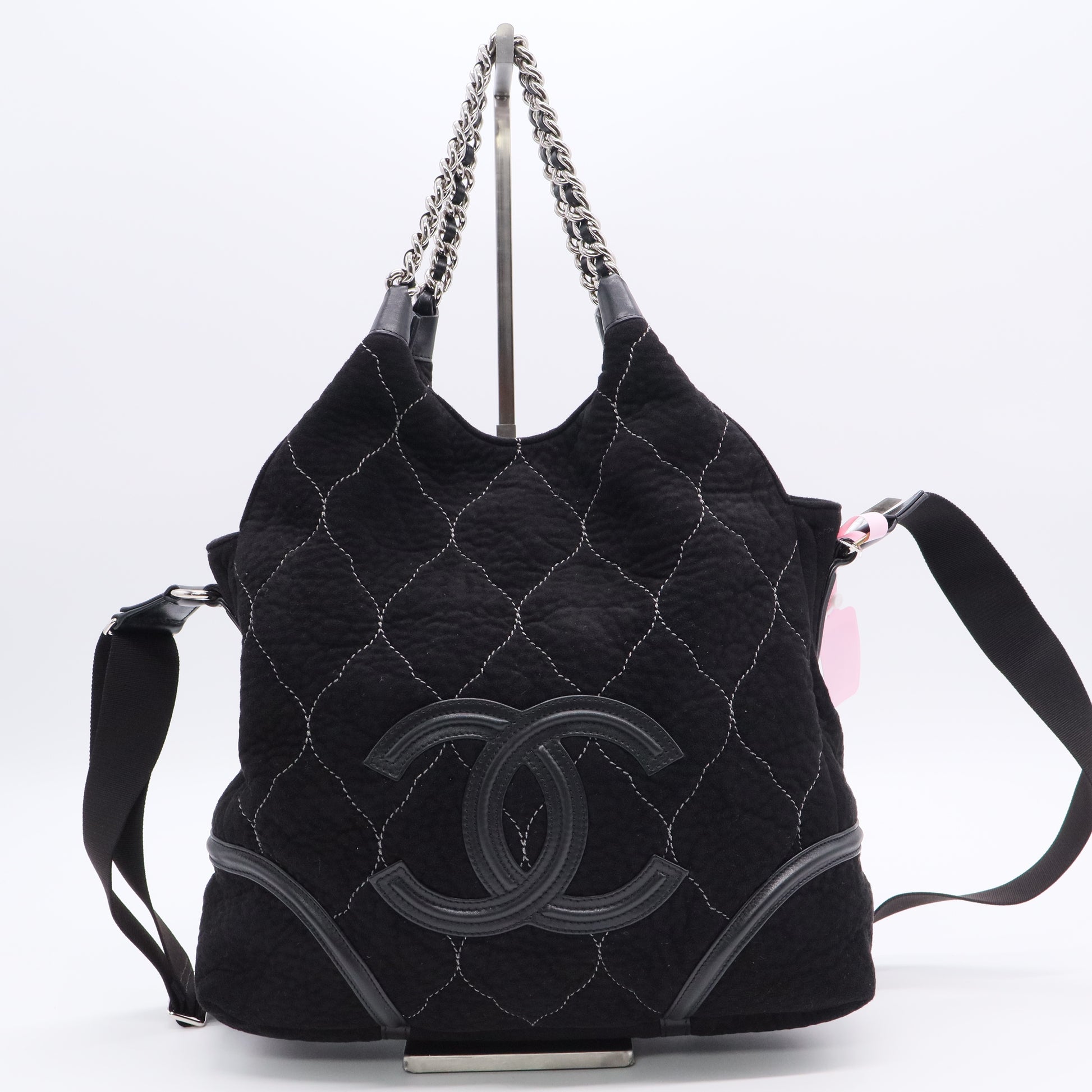 Black Quilted Suede CC Shoulder Bag Twins LDJ3123