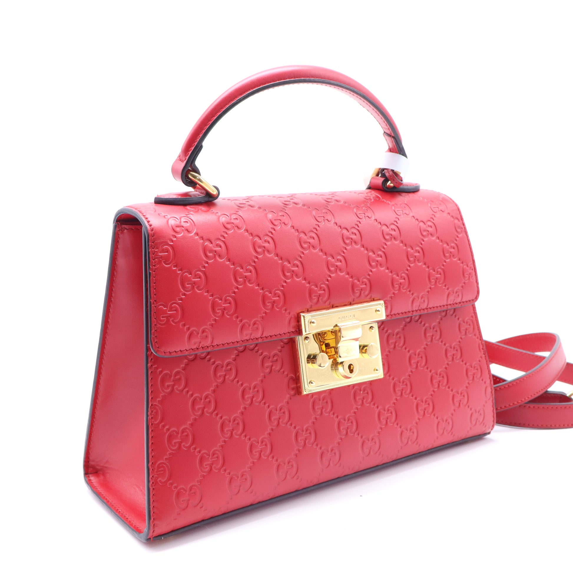 Gucci Guccissima Signature Small Padlock Top Handle Bag Hibiscus Red TWINS B22002