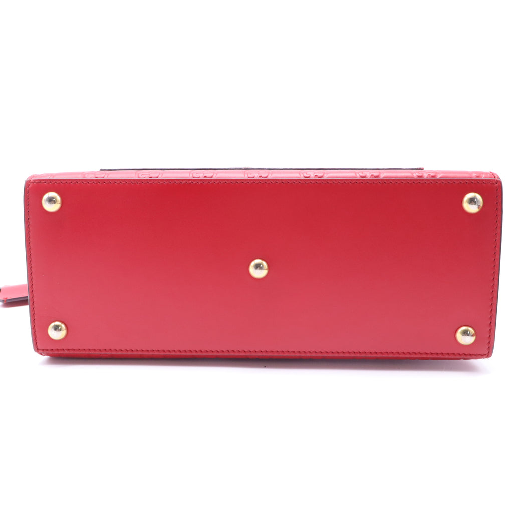 Gucci Guccissima Signature Small Padlock Top Handle Bag Hibiscus Red TWINS B22002