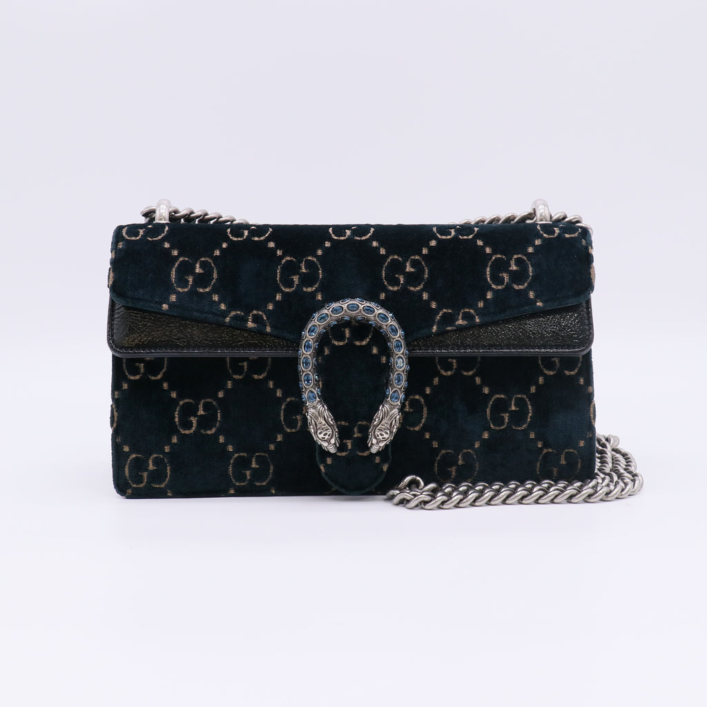 Gucci Dark Blue GG Embossed Velvet Dionysus Shoulder Bag twins LDJ5065