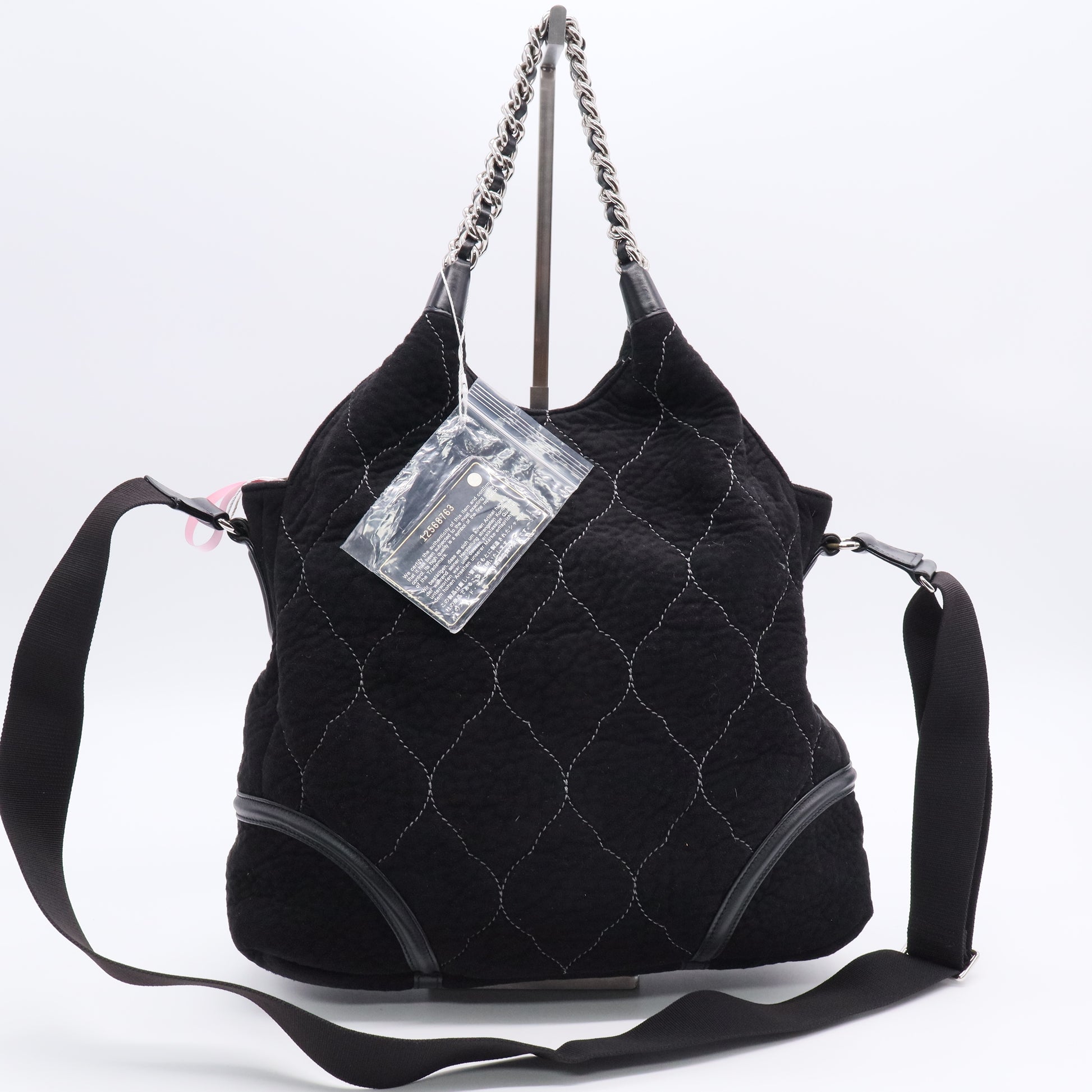 Black Quilted Suede CC Shoulder Bag Twins LDJ3123