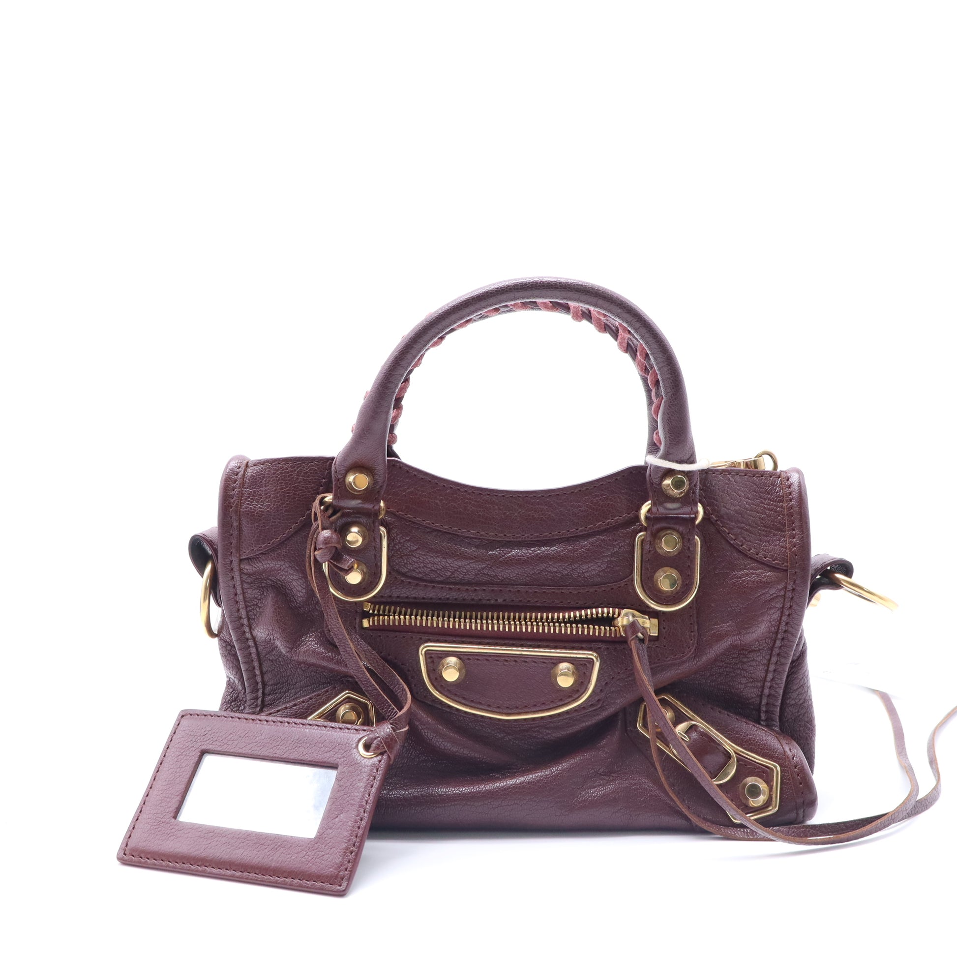 Balenciaga Chevre Gold Metallic Edge Hardware Mini City Bordeaux B22011