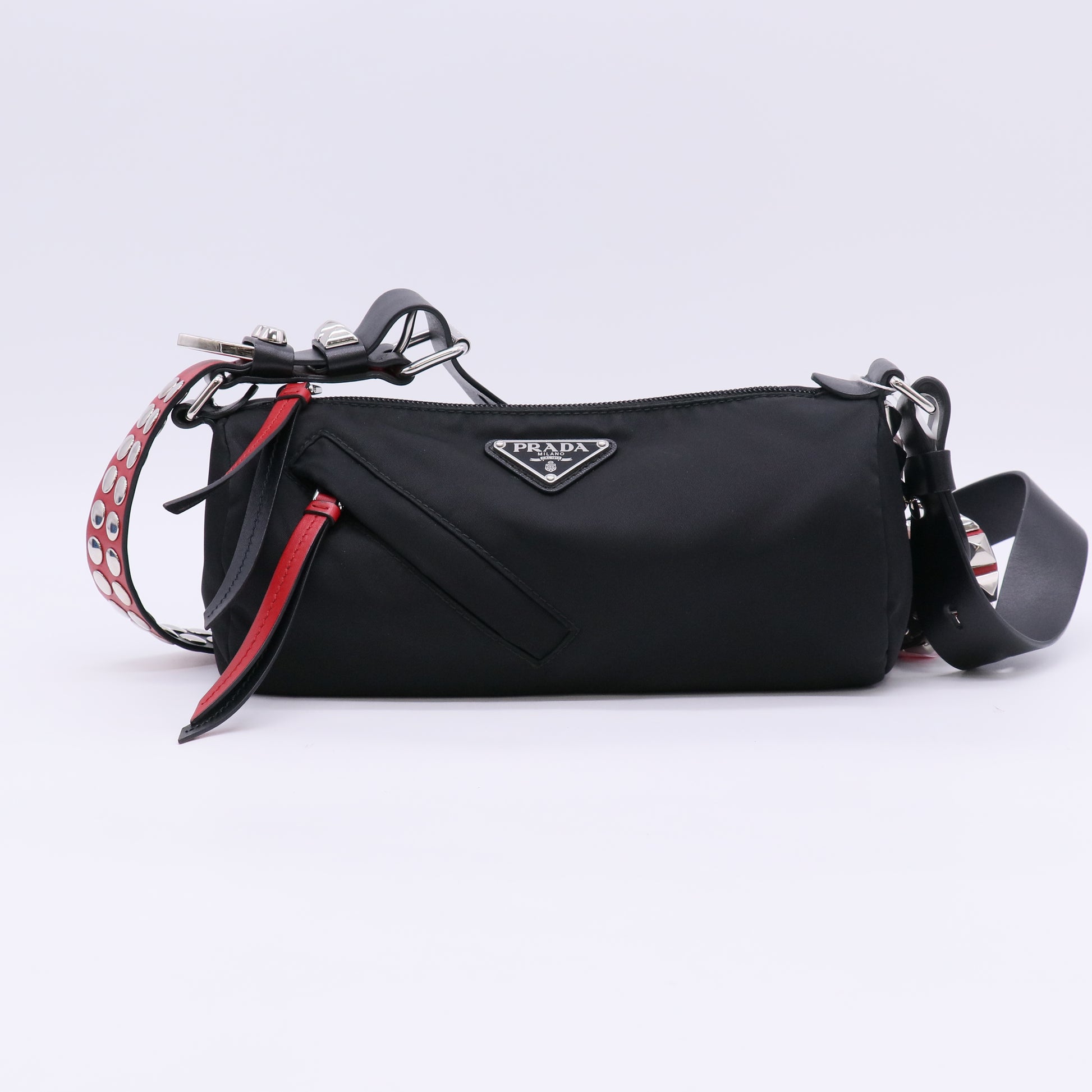 Prada Studded Crossbody Bag Tessuto Nylon Black Red twins LDJ5681