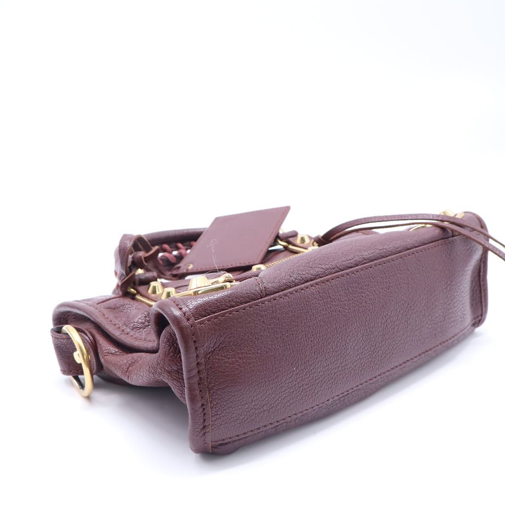 Balenciaga Chevre Gold Metallic Edge Hardware Mini City Bordeaux B22011