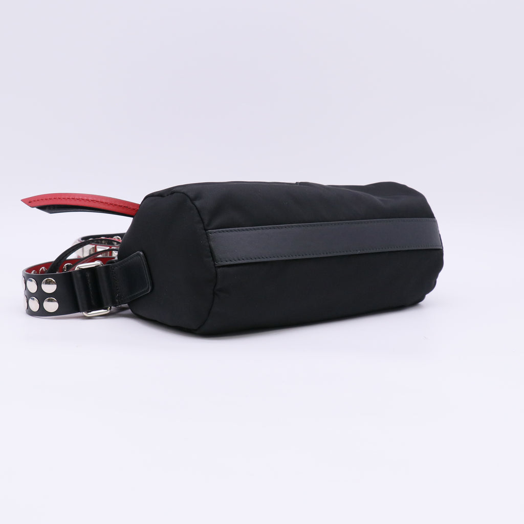 Prada Studded Crossbody Bag Tessuto Nylon Black Red twins LDJ5681