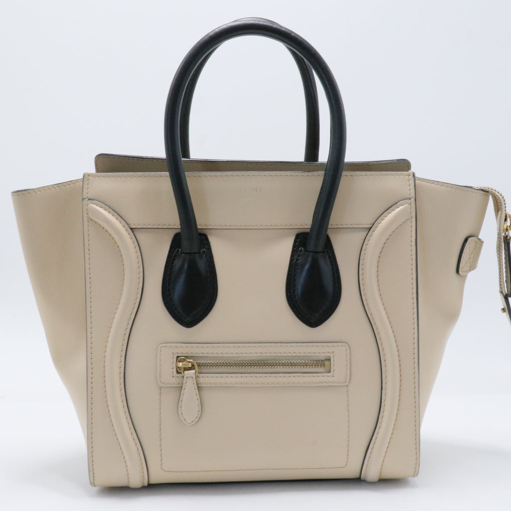 Satin Calfskin Mini Bi-Color Luggage Powder Black