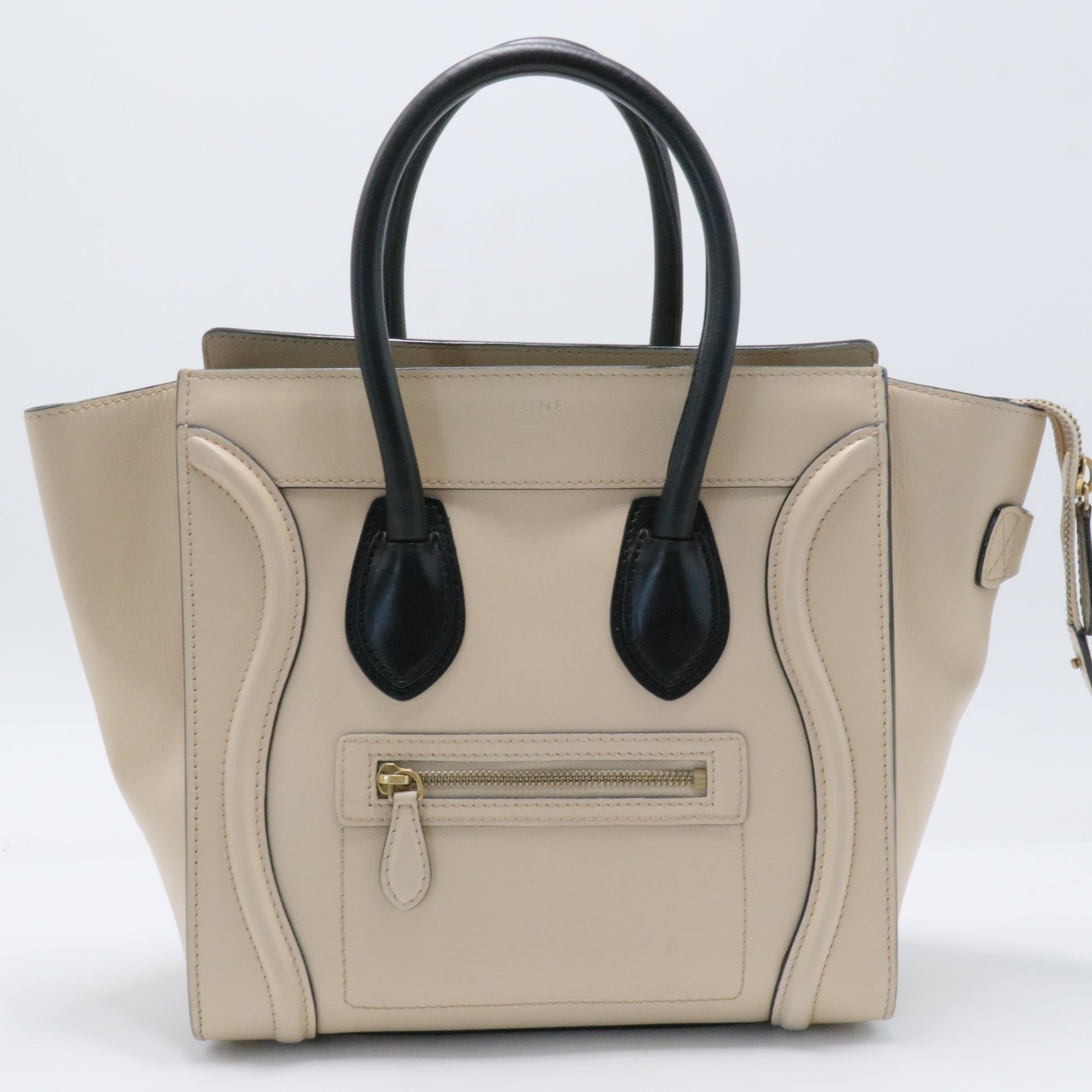 Satin Calfskin Mini Bi-Color Luggage Powder Black