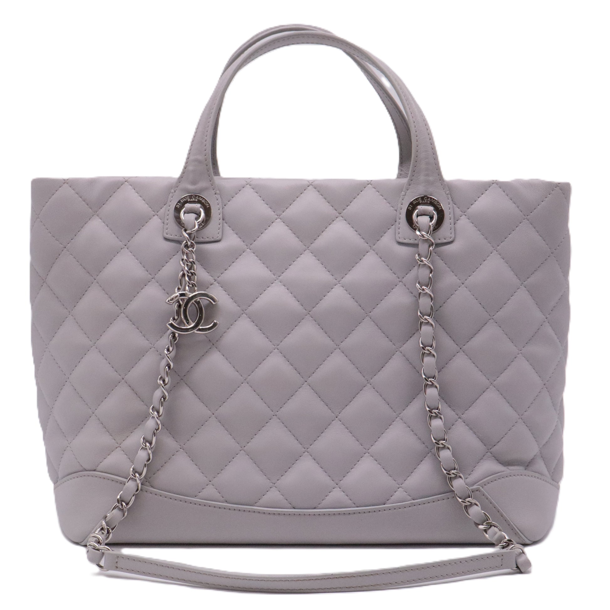 Calfskin Quilted Large Easy Shopping Tote Grey