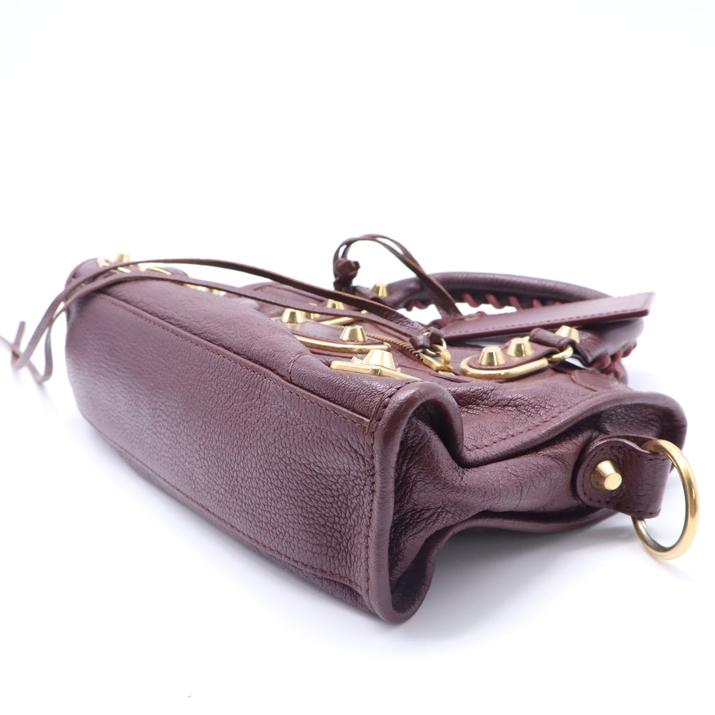 Balenciaga Chevre Gold Metallic Edge Hardware Mini City Bordeaux B22011