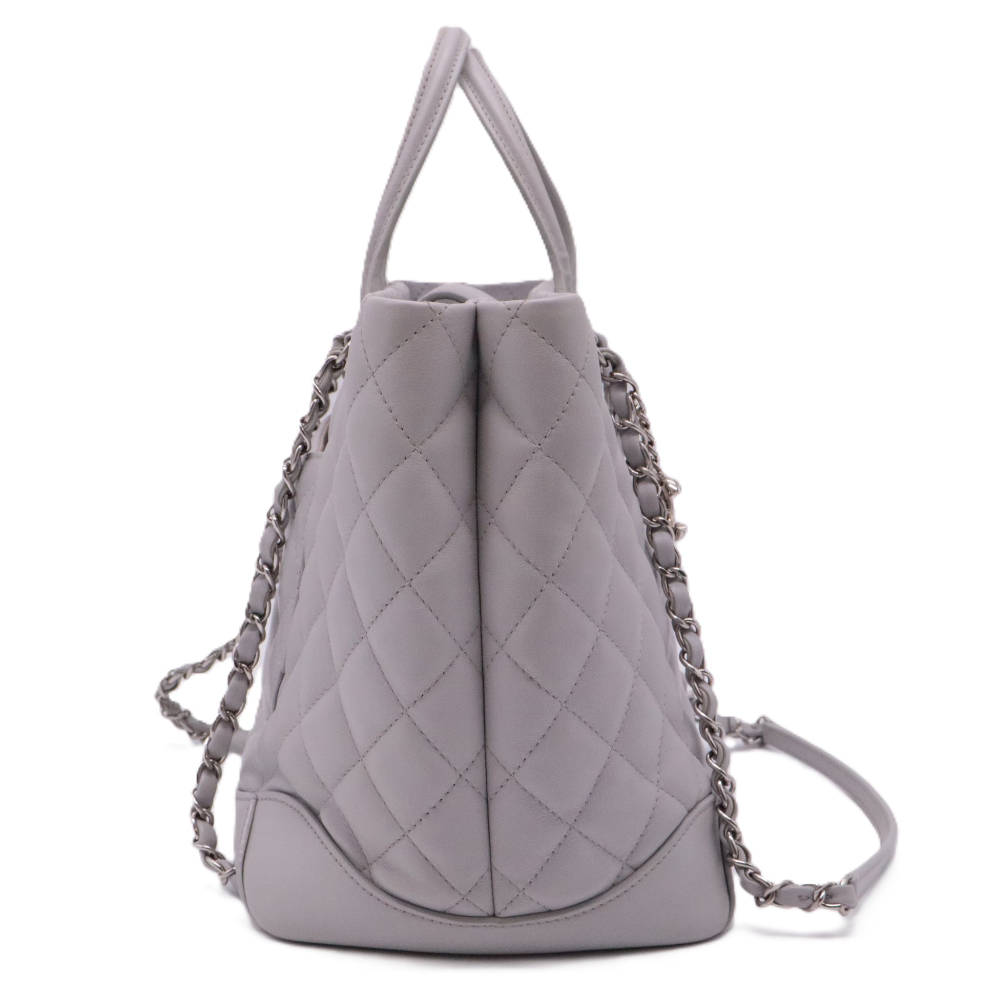 Calfskin Quilted Large Easy Shopping Tote Grey