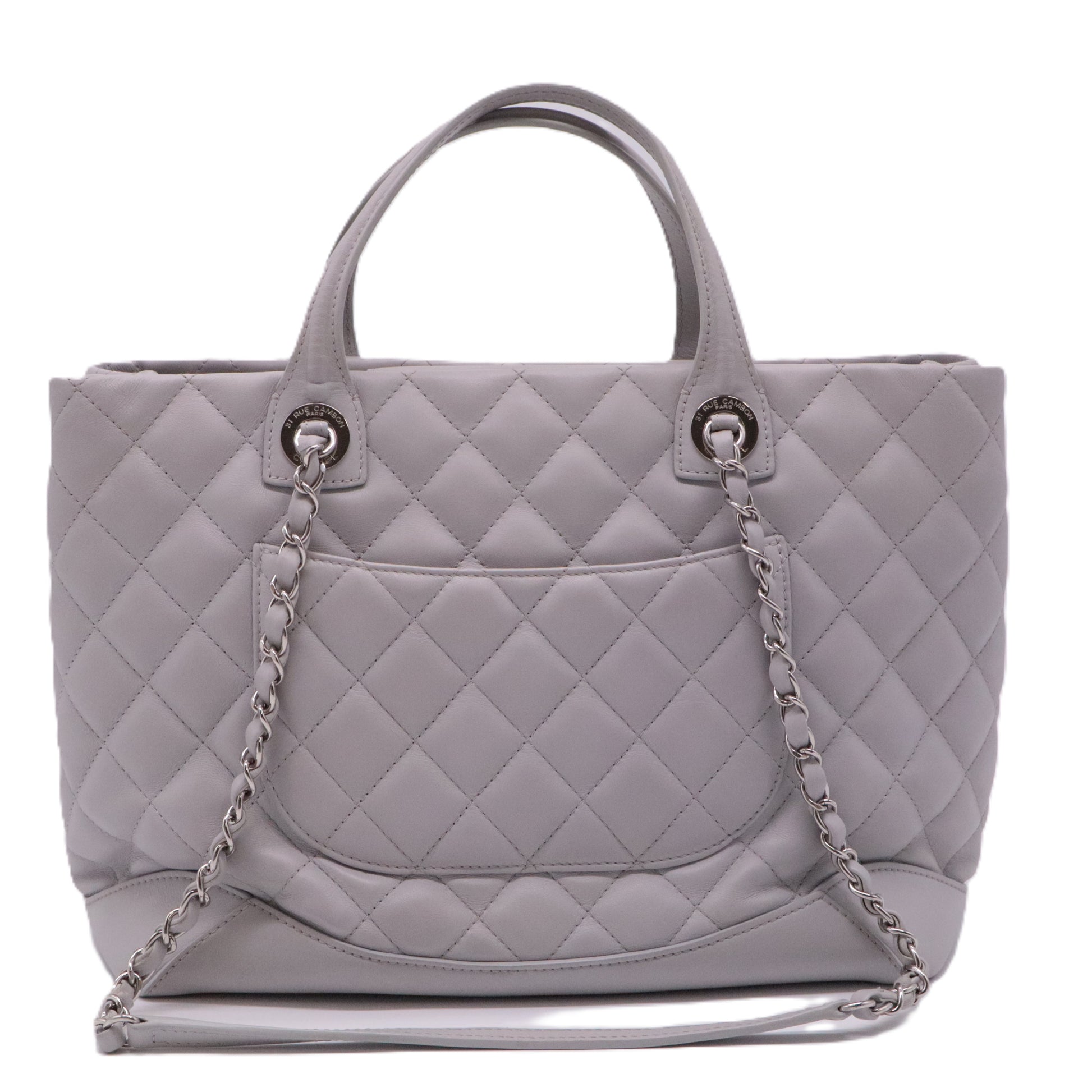 Calfskin Quilted Large Easy Shopping Tote Grey