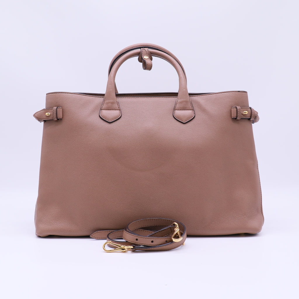 Banner Tote Leather and House Check Canvas Medium B22554