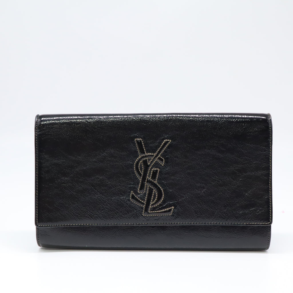 Yves Saint Laurent Black Textured Patent Leather Belle de Jour Clutch Bag  twins LDJ4402