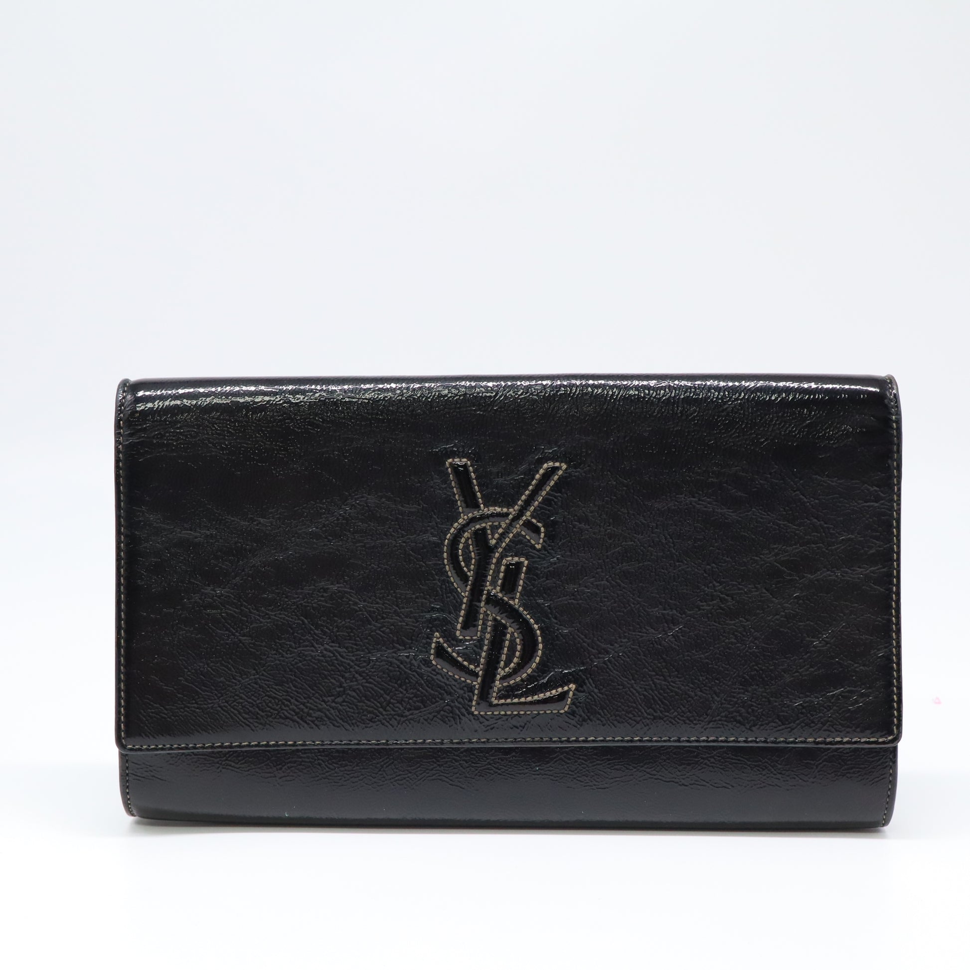 Yves Saint Laurent Black Textured Patent Leather Belle de Jour Clutch Bag  twins LDJ4402