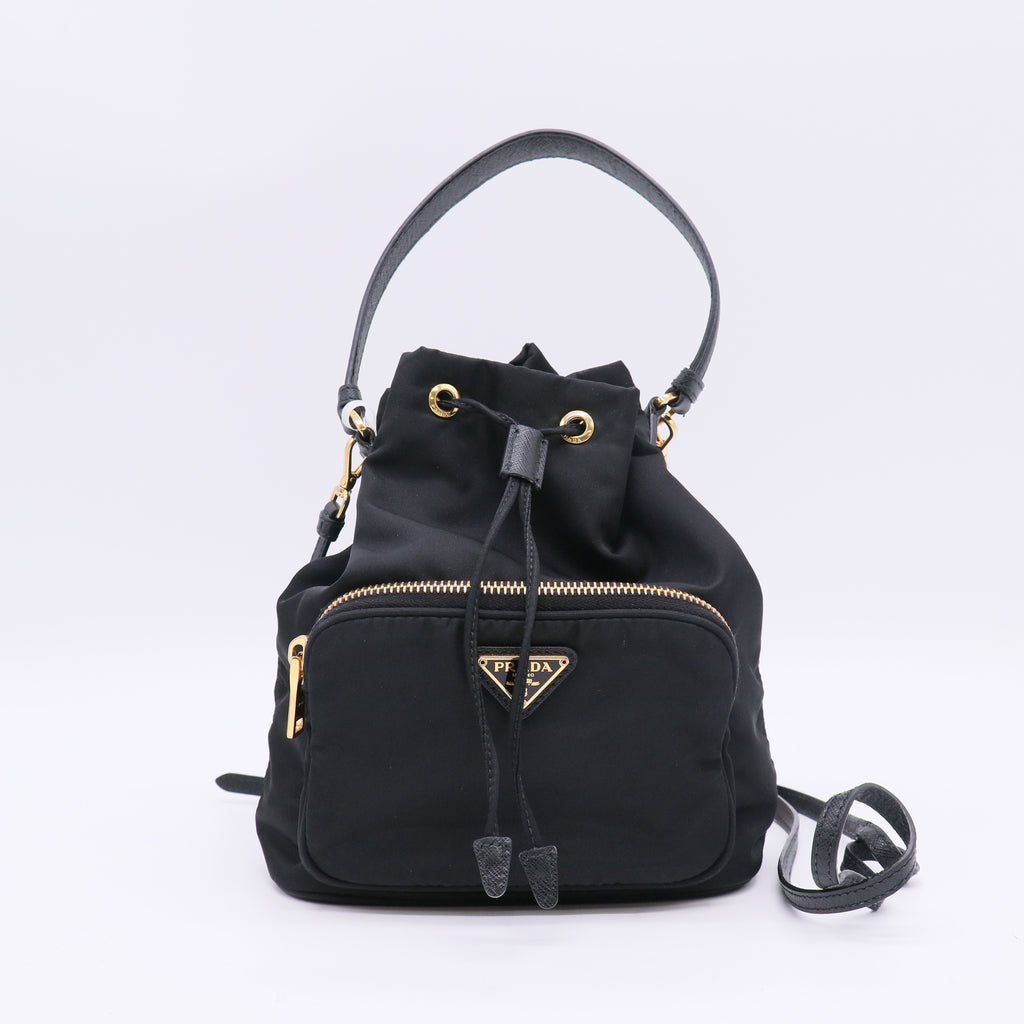 Prada Black Tessuto Nylon and Leather Duet Mini Bucket Bag twins LDJ5066