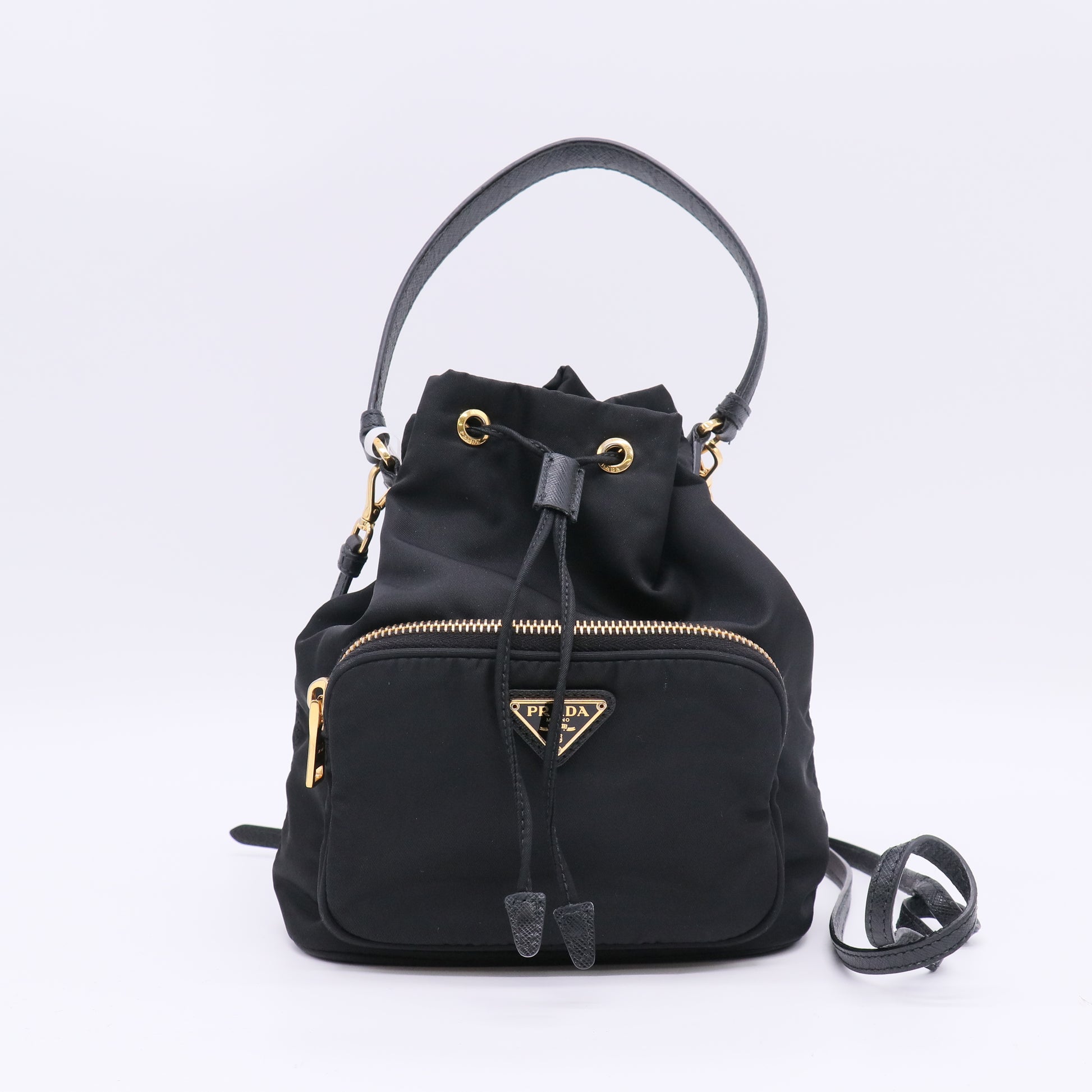Prada Black Tessuto Nylon and Leather Duet Mini Bucket Bag twins LDJ5066