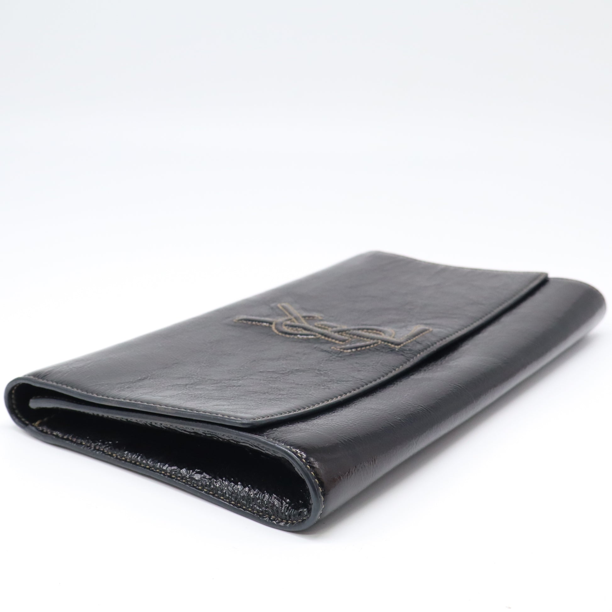 Yves Saint Laurent Black Textured Patent Leather Belle de Jour Clutch Bag  twins LDJ4402