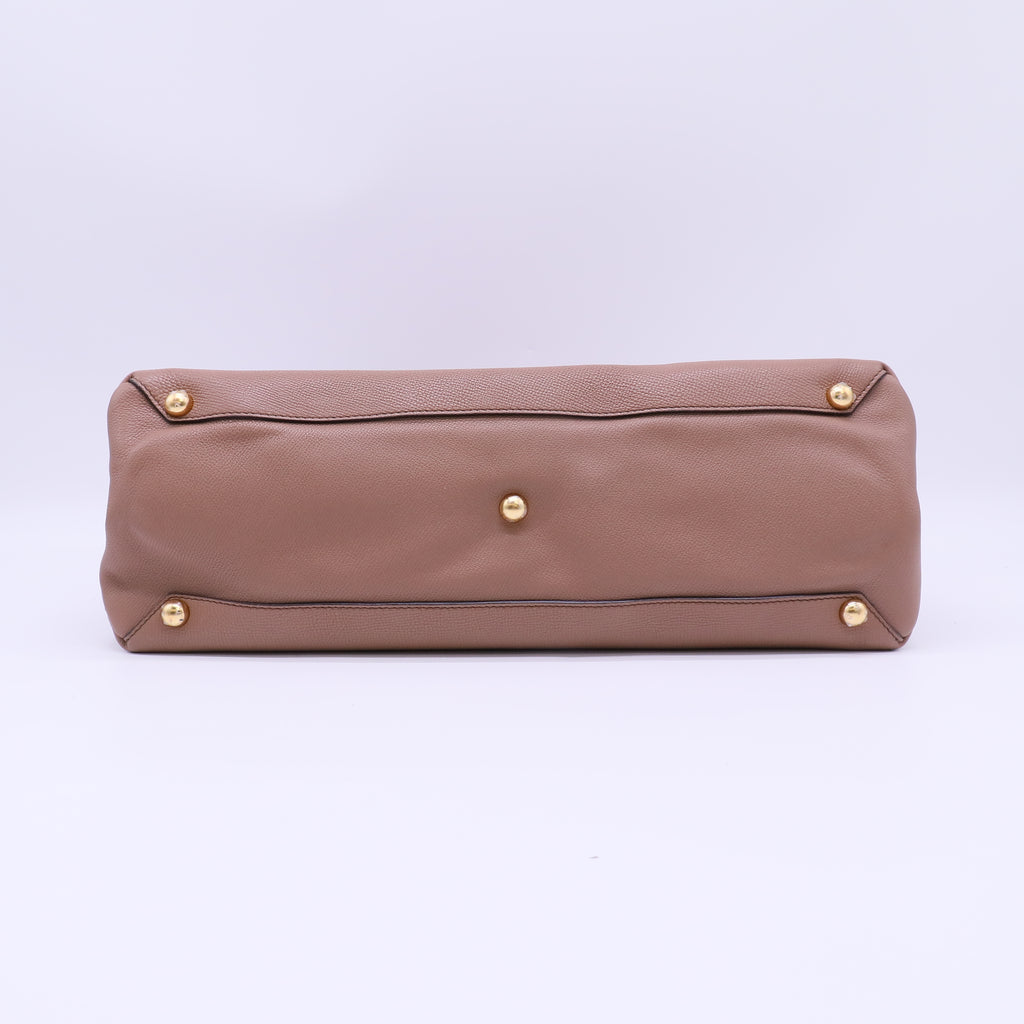 Banner Tote Leather and House Check Canvas Medium B22554