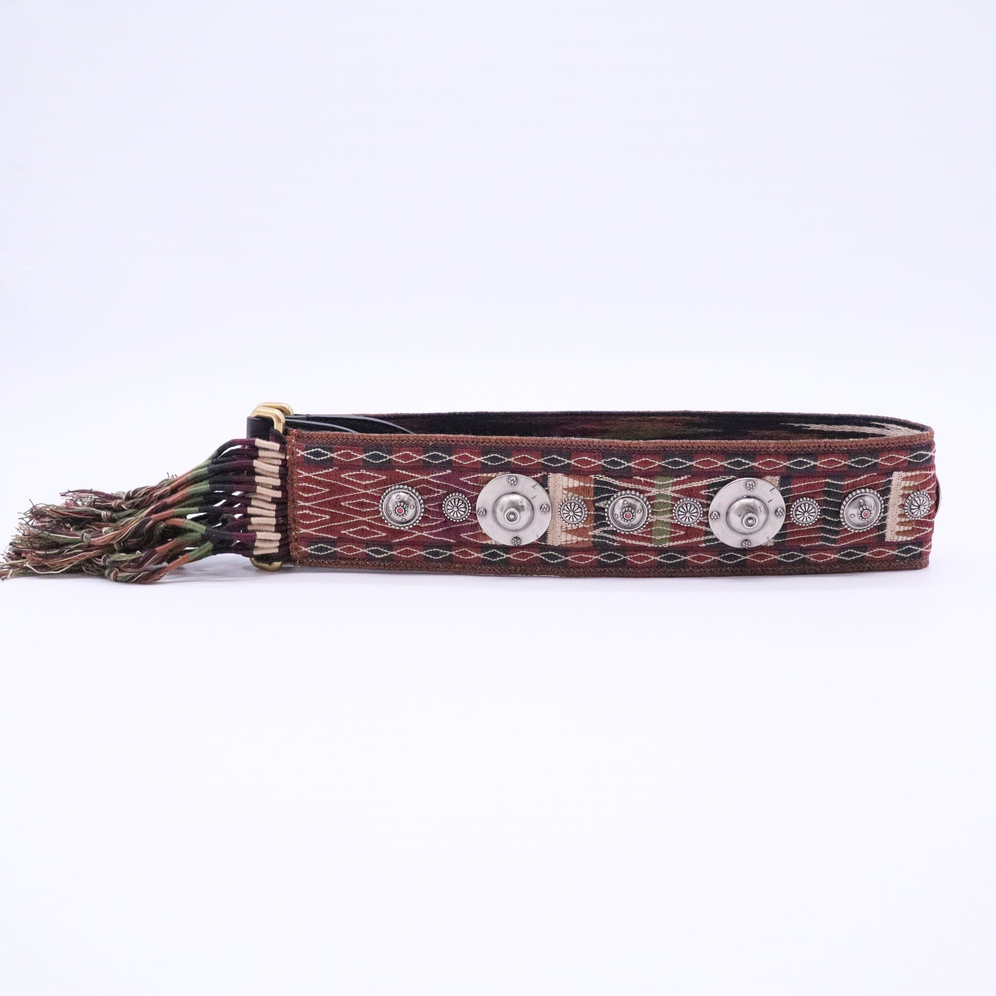 Canvas Embroidered Studded Bohemian Fringe Shoulder Strap Black Multicolor
