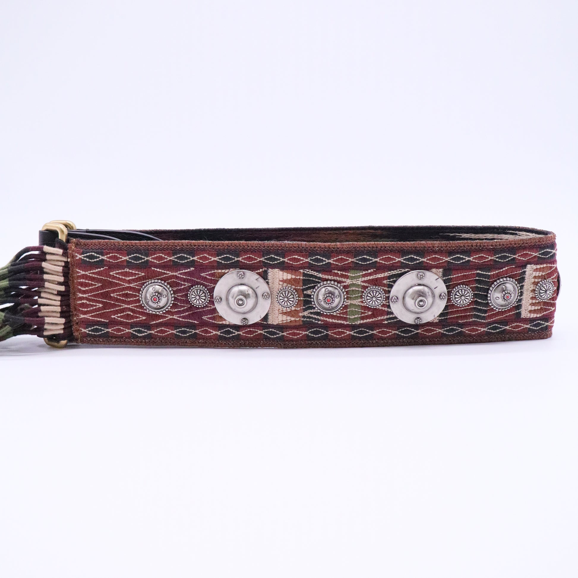 Canvas Embroidered Studded Bohemian Fringe Shoulder Strap Black Multicolor