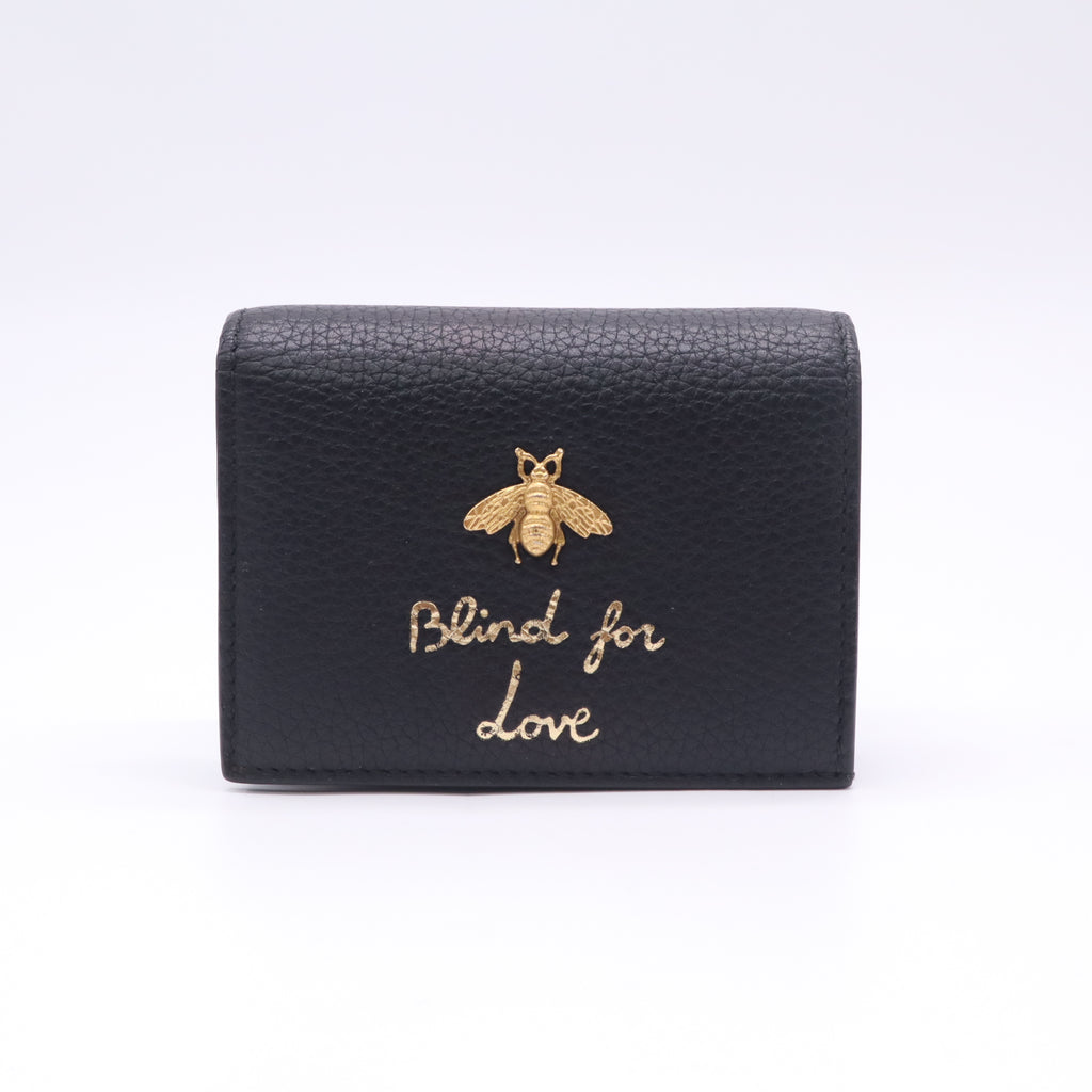 Black Leather Blind For Love Compact Wallet W22748
