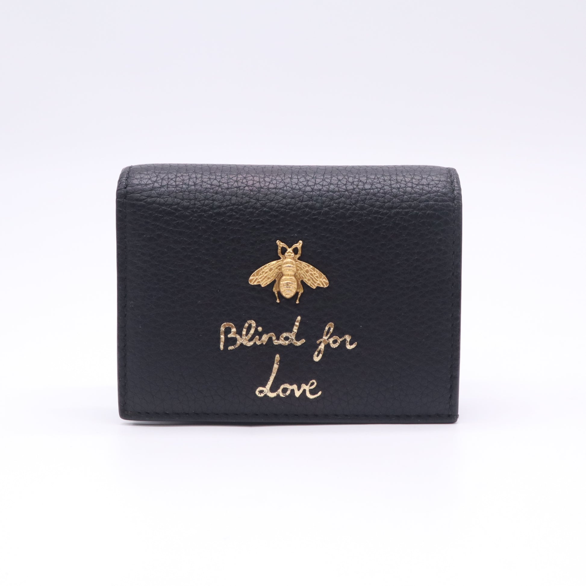 Black Leather Blind For Love Compact Wallet W22748