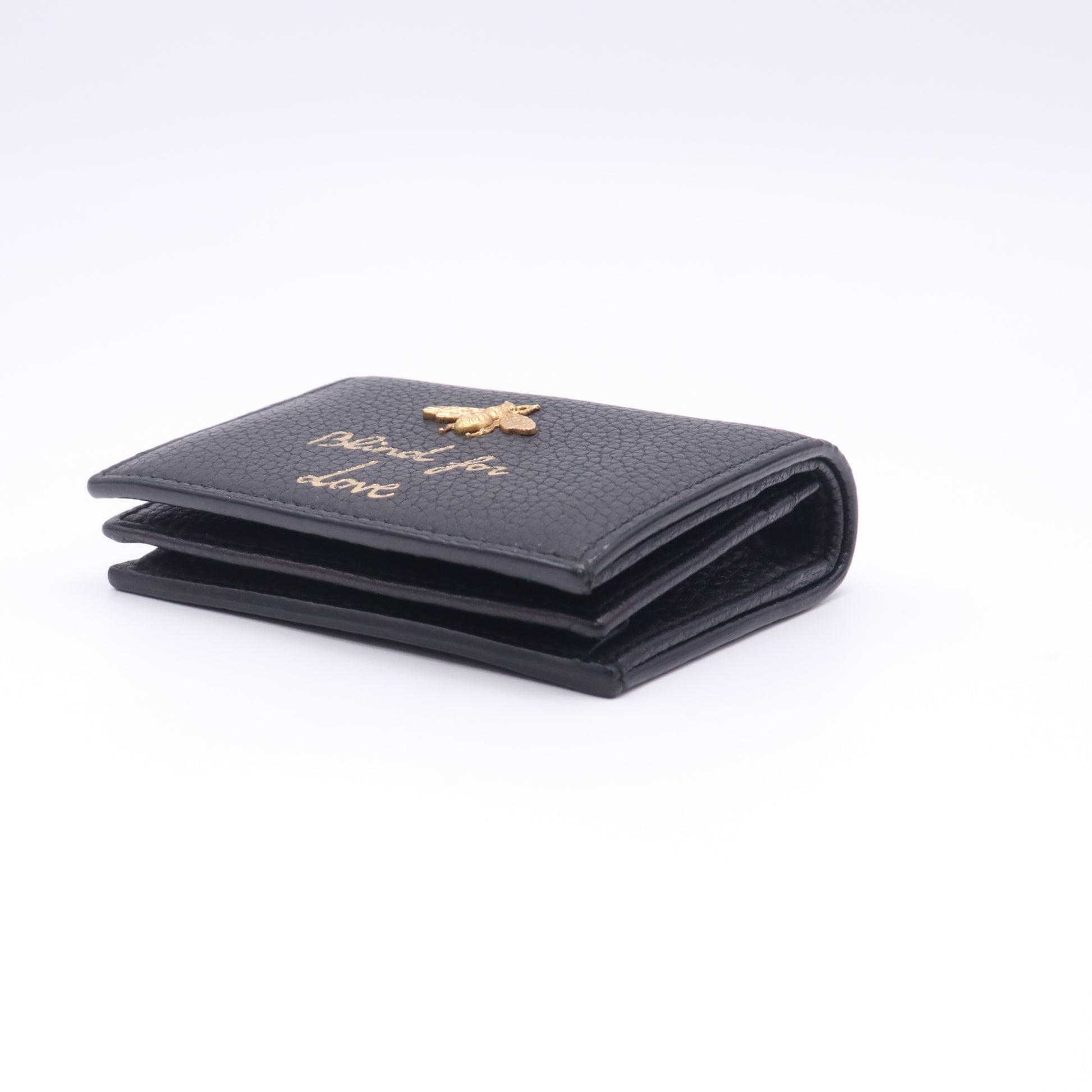 Black Leather Blind For Love Compact Wallet W22748