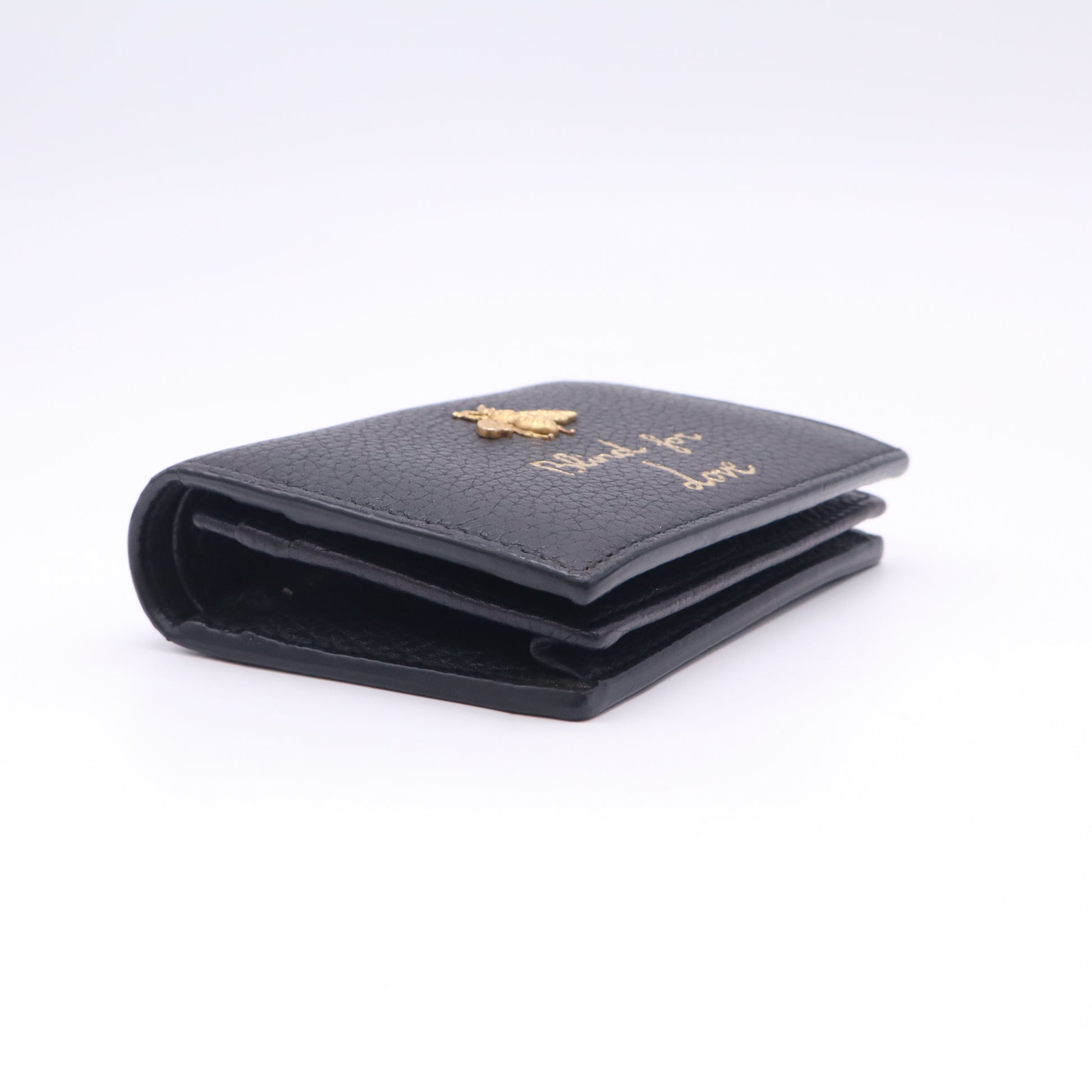 Black Leather Blind For Love Compact Wallet W22748