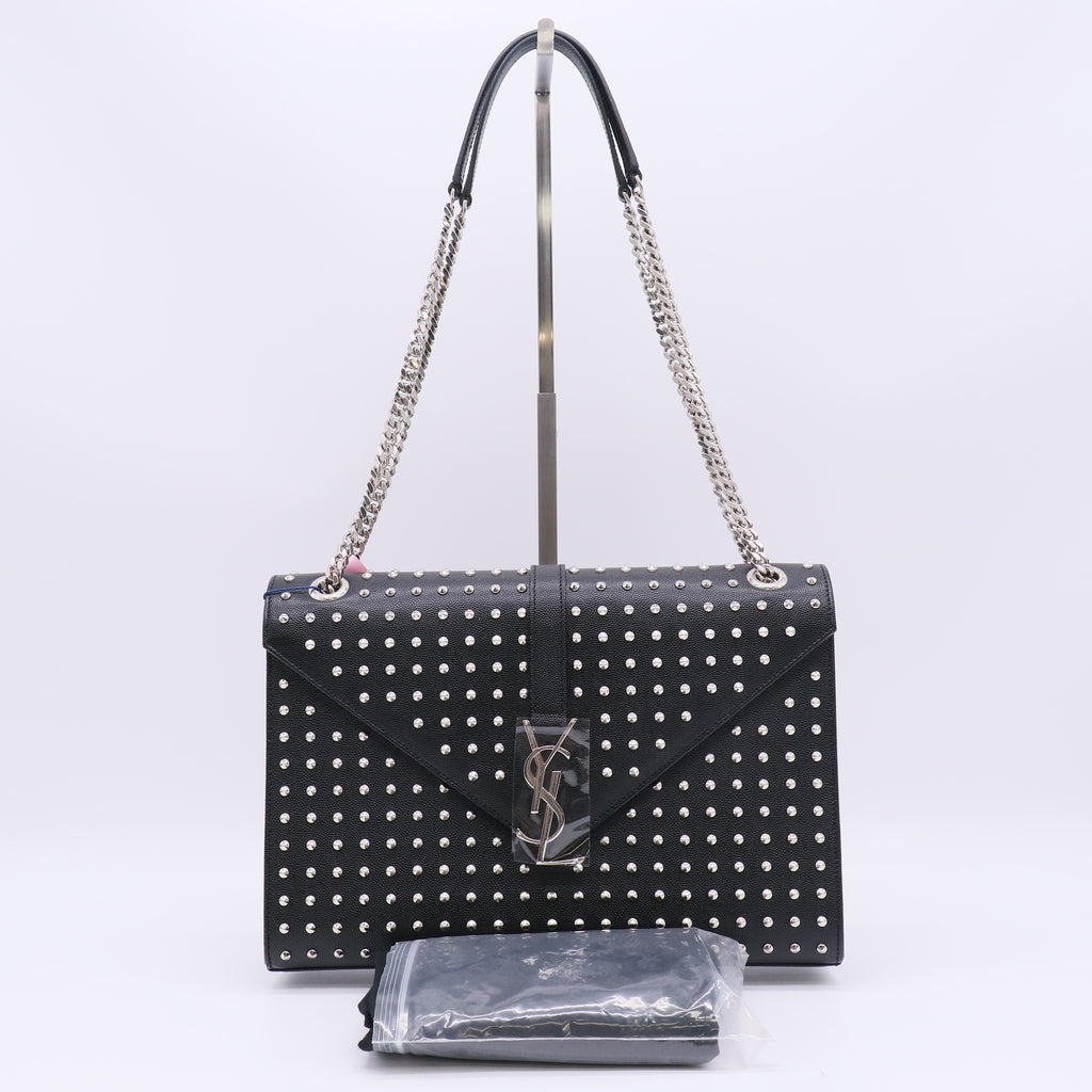 Saint Laurent Black Studded Leather Monogram Envelope Shoulder Bag twins LDJ5055
