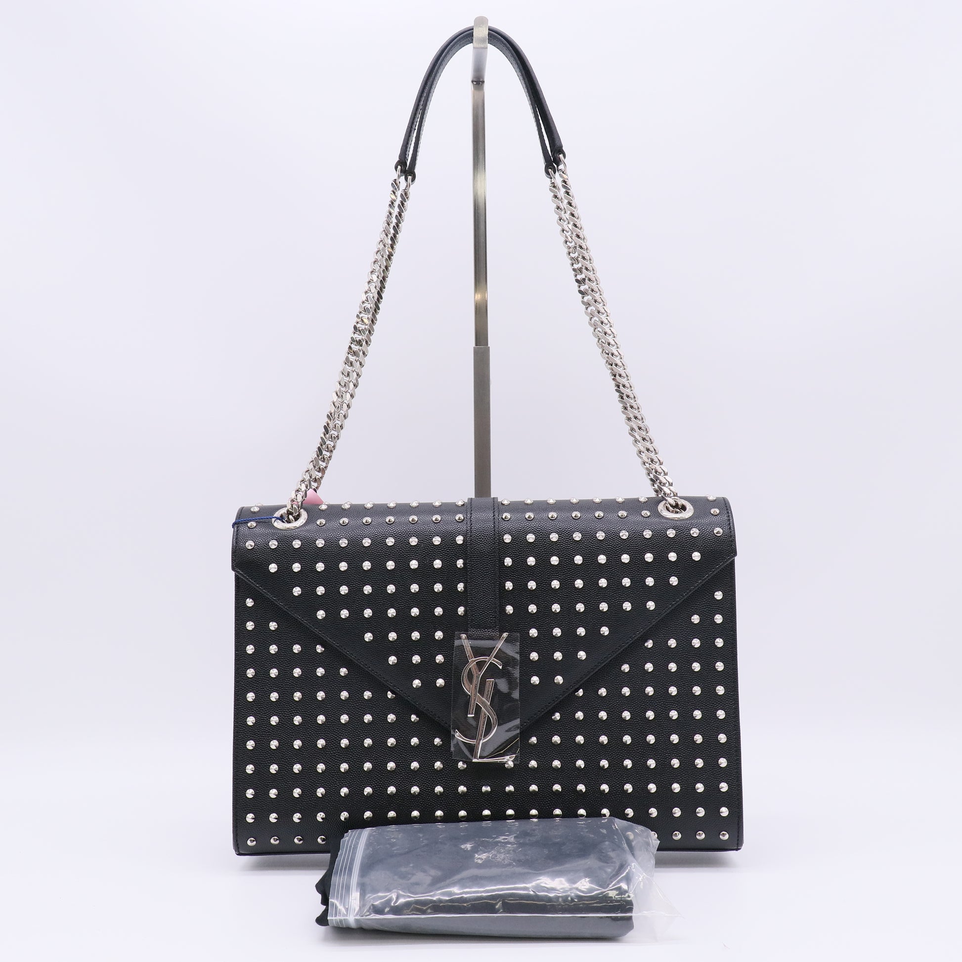 Saint Laurent Black Studded Leather Monogram Envelope Shoulder Bag twins LDJ5055