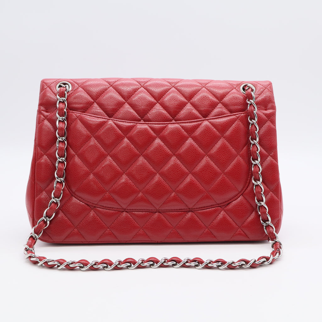 Chanel Red Quilted Lambskin Leather Classic Jumbo Double Flap Bag Twins LDJ3139