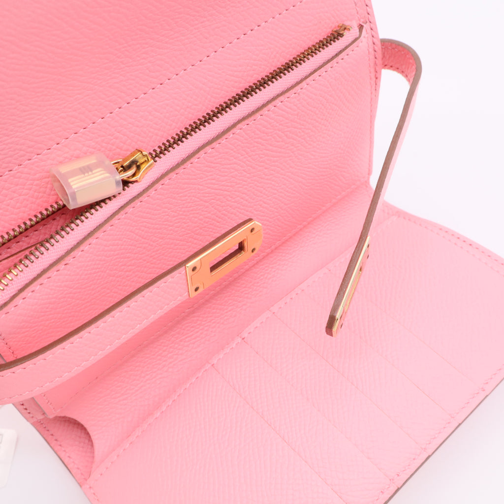 Hermes Kelly Classique To Go wallet in pink Epsom leather twins
